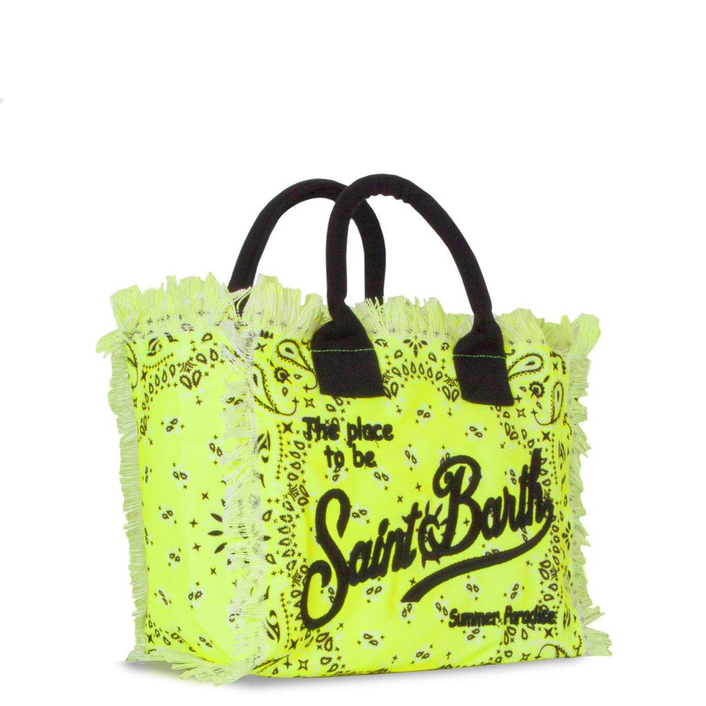 Bolso Colette de lona de algodón con estampado bandana amarillo fluorescente