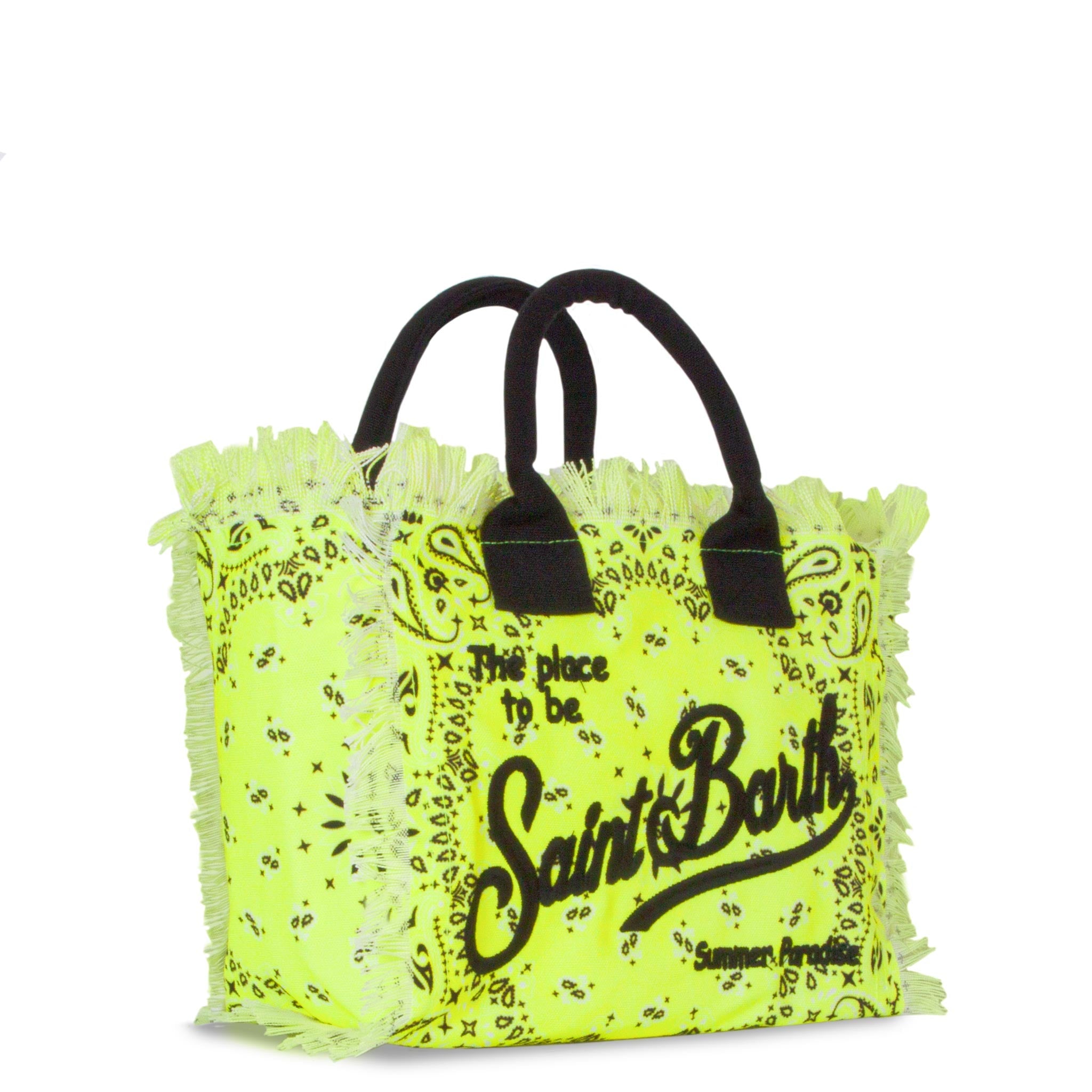 Bolso Colette de lona de algodón con estampado bandana amarillo fluorescente
