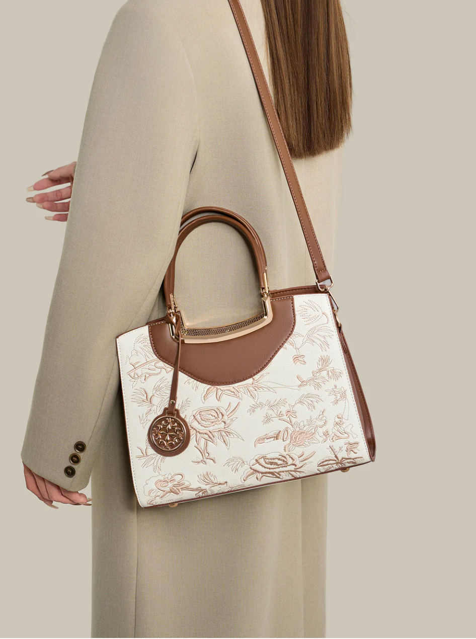 Bolso Floral Elegante de Cuero Vegano