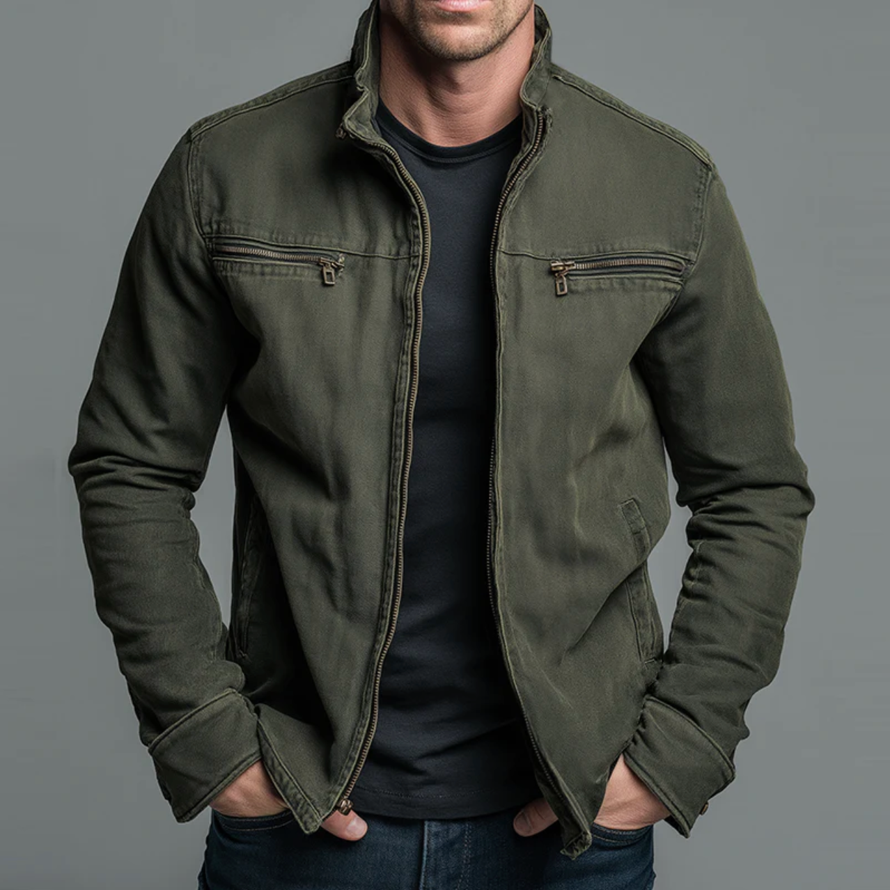 Chaqueta vintage de algodón con cierre de cremallera.