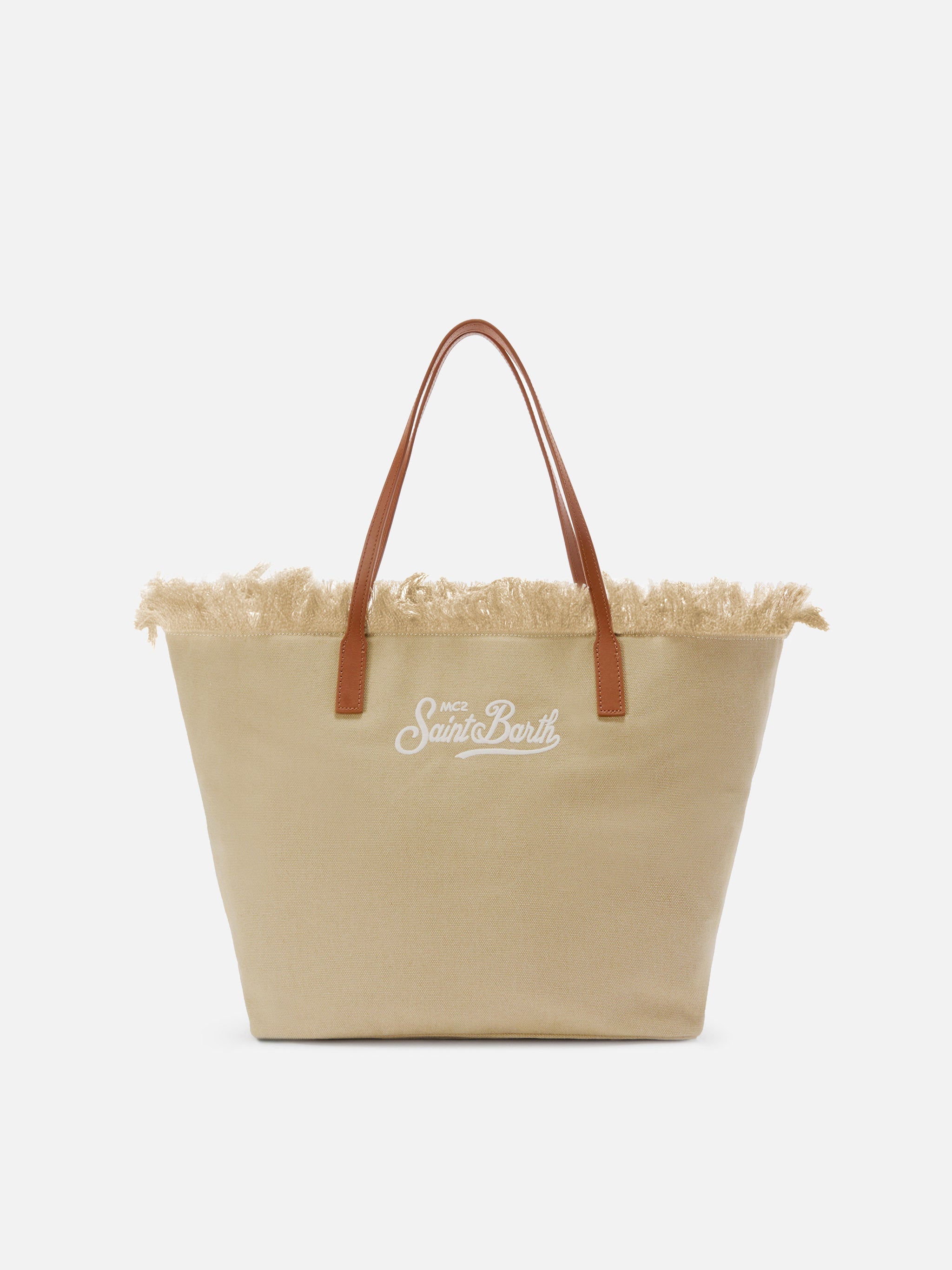 Bolso City regular en lona beige con flecos