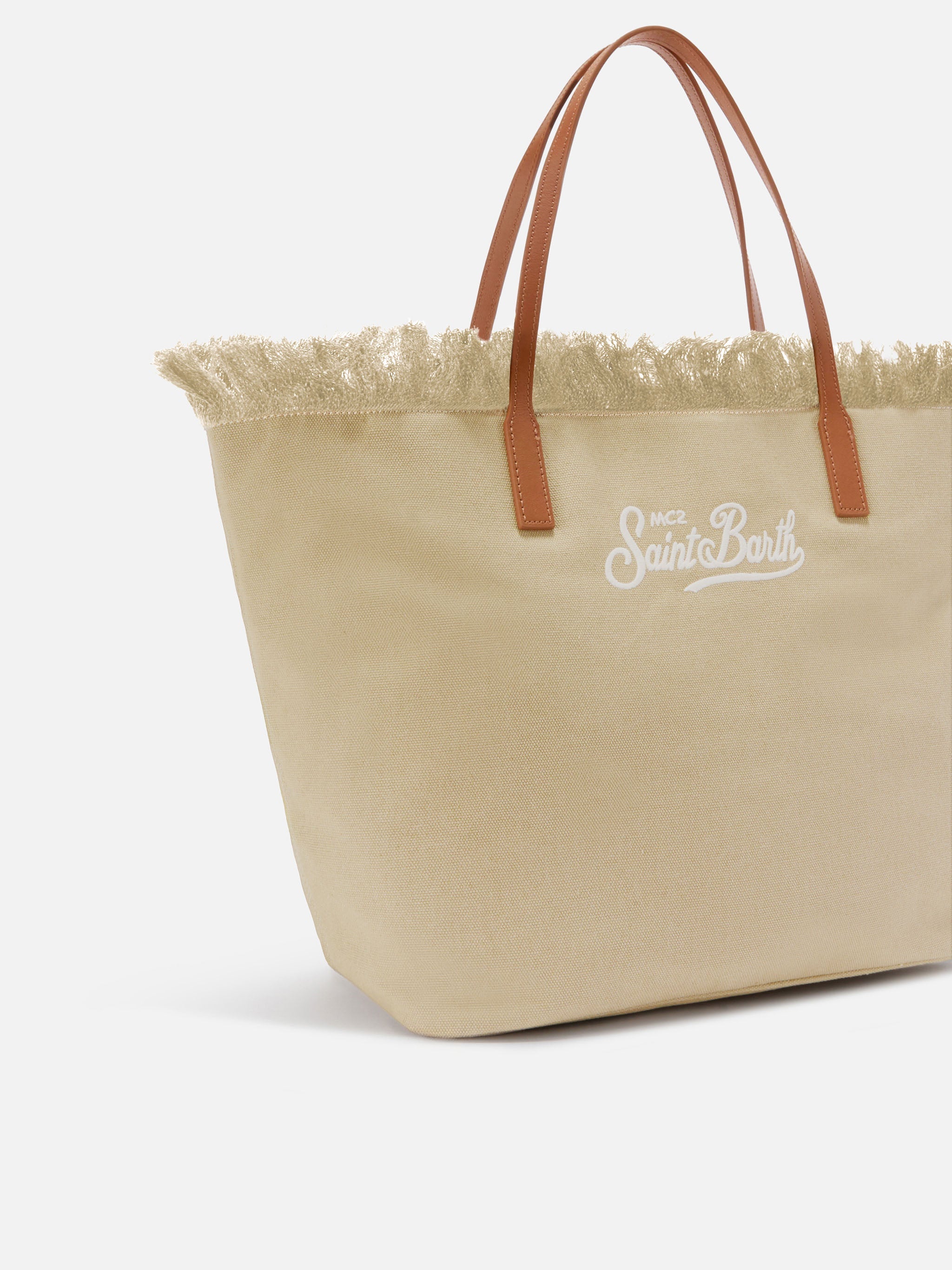 Bolso City regular en lona beige con flecos