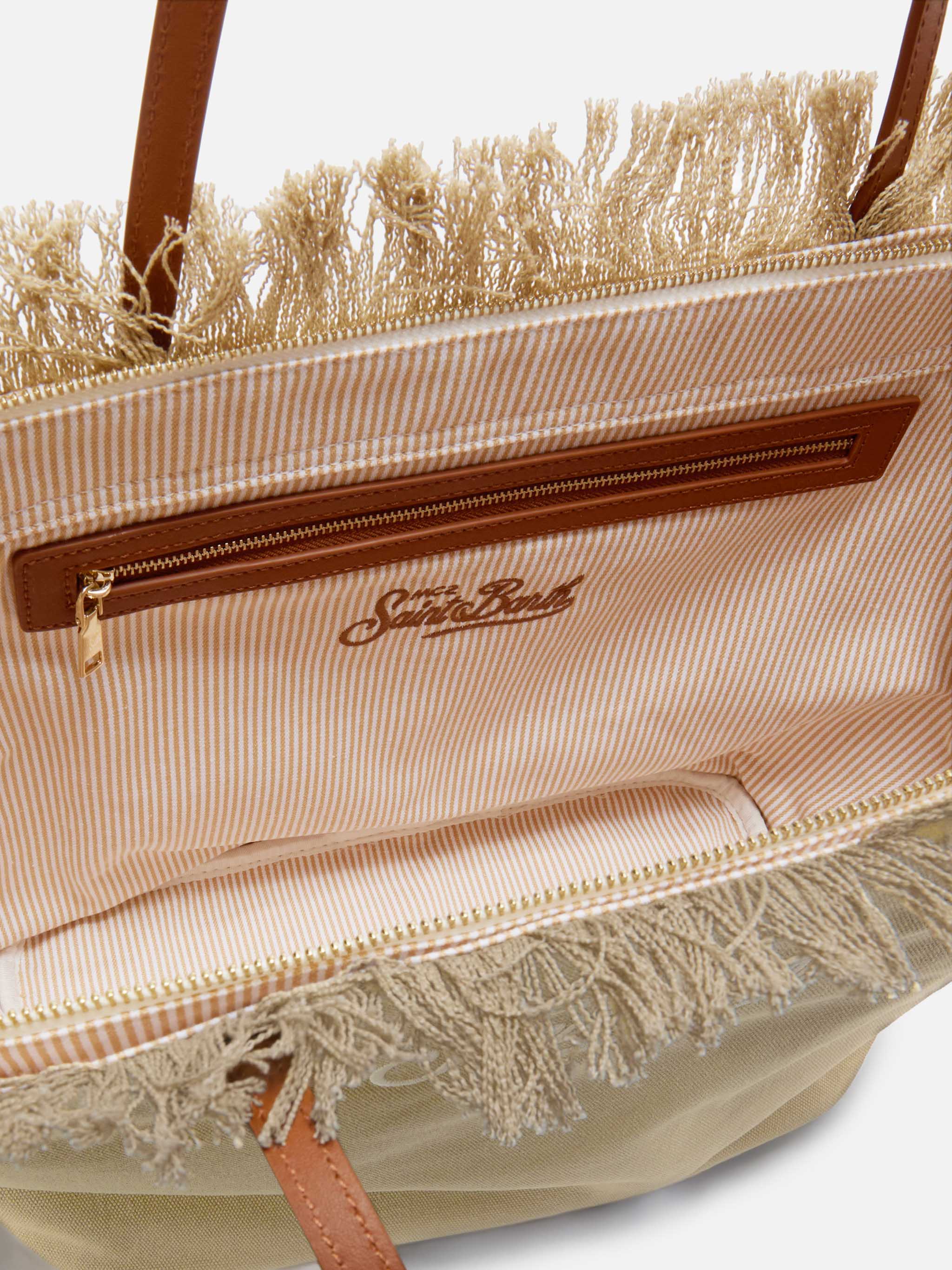 Bolso City regular en lona beige con flecos