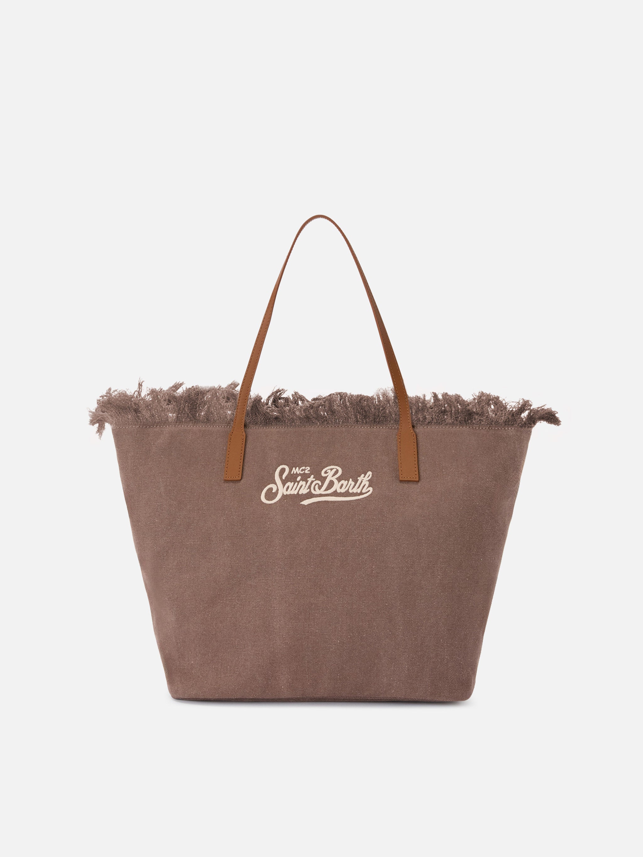 Bolso City regular en lona marrón con flecos