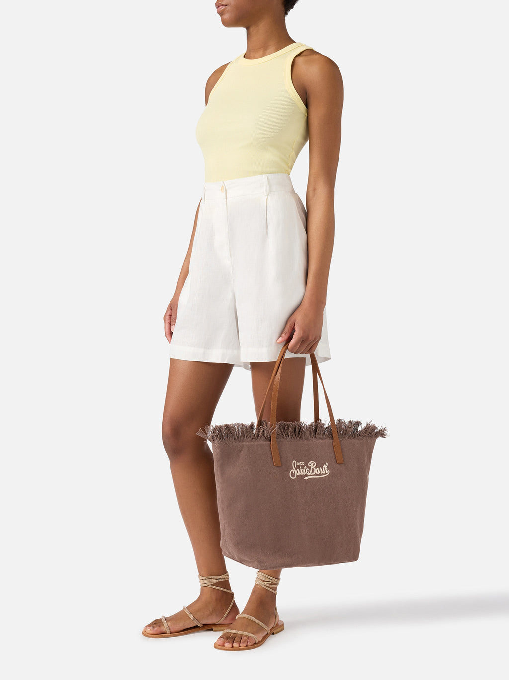 Bolso City regular en lona marrón con flecos