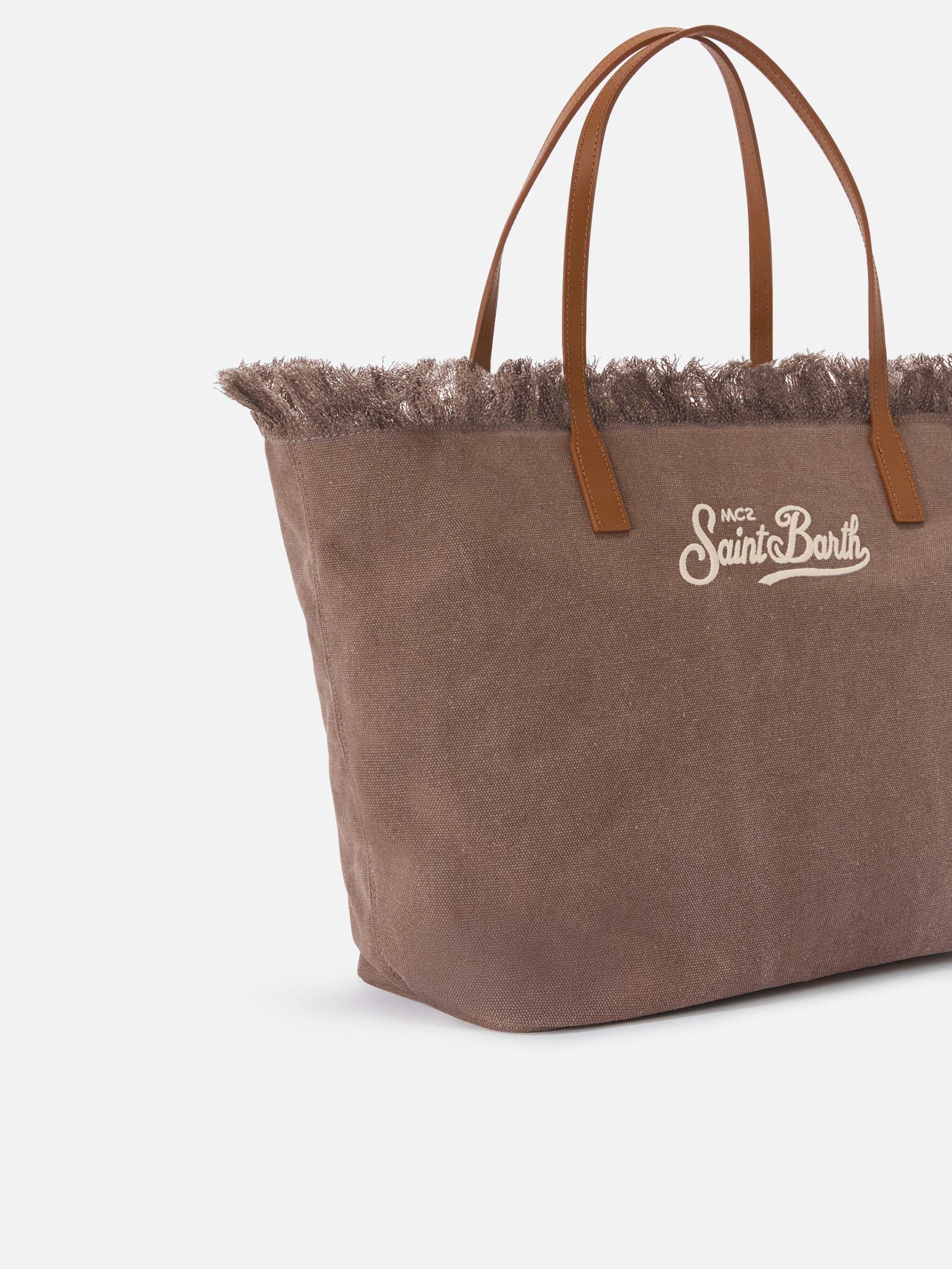 Bolso City regular en lona marrón con flecos