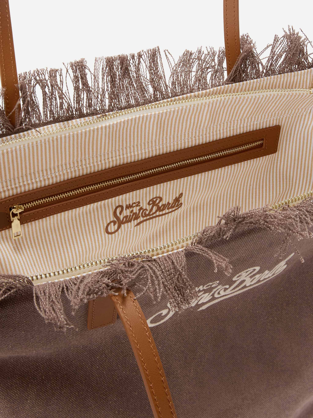 Bolso City regular en lona marrón con flecos
