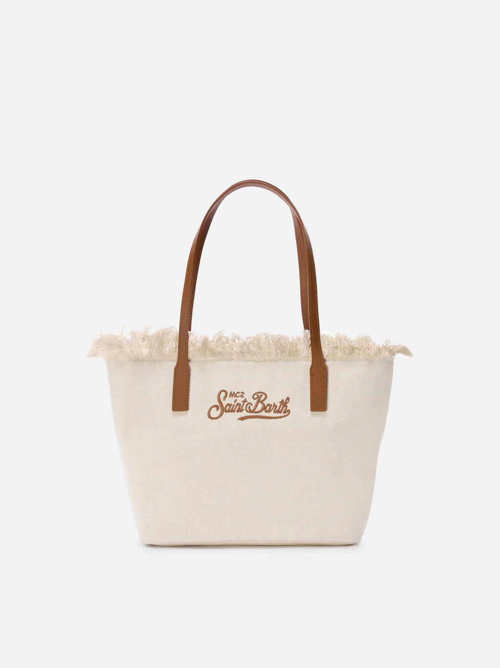 Bolso shopper City mediano blanco de lona con flecos