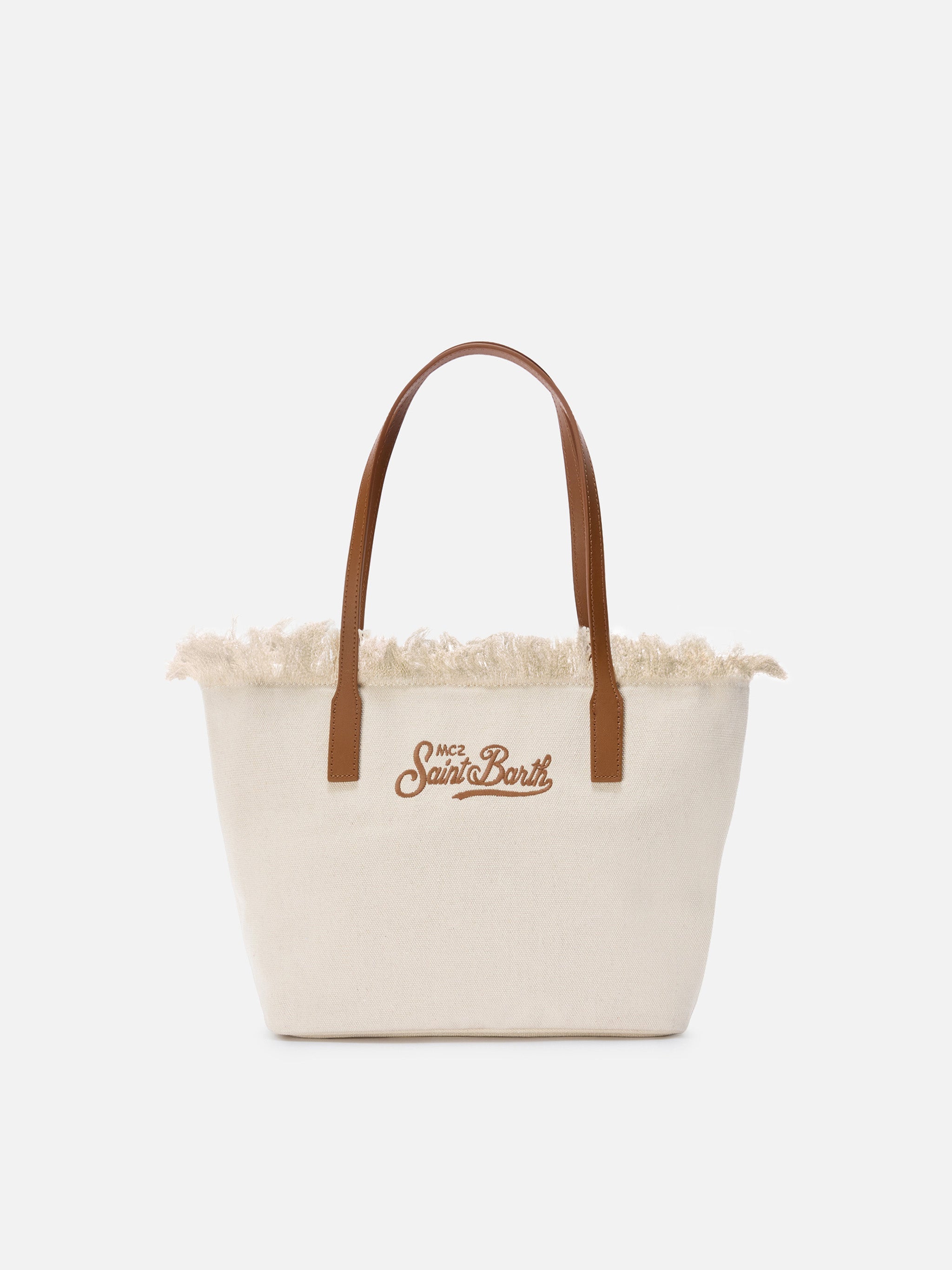 Bolso shopper City mediano blanco de lona con flecos