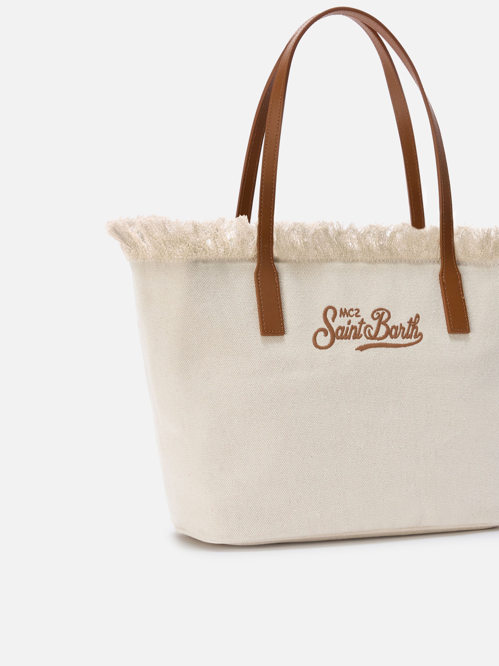 Bolso shopper City mediano blanco de lona con flecos
