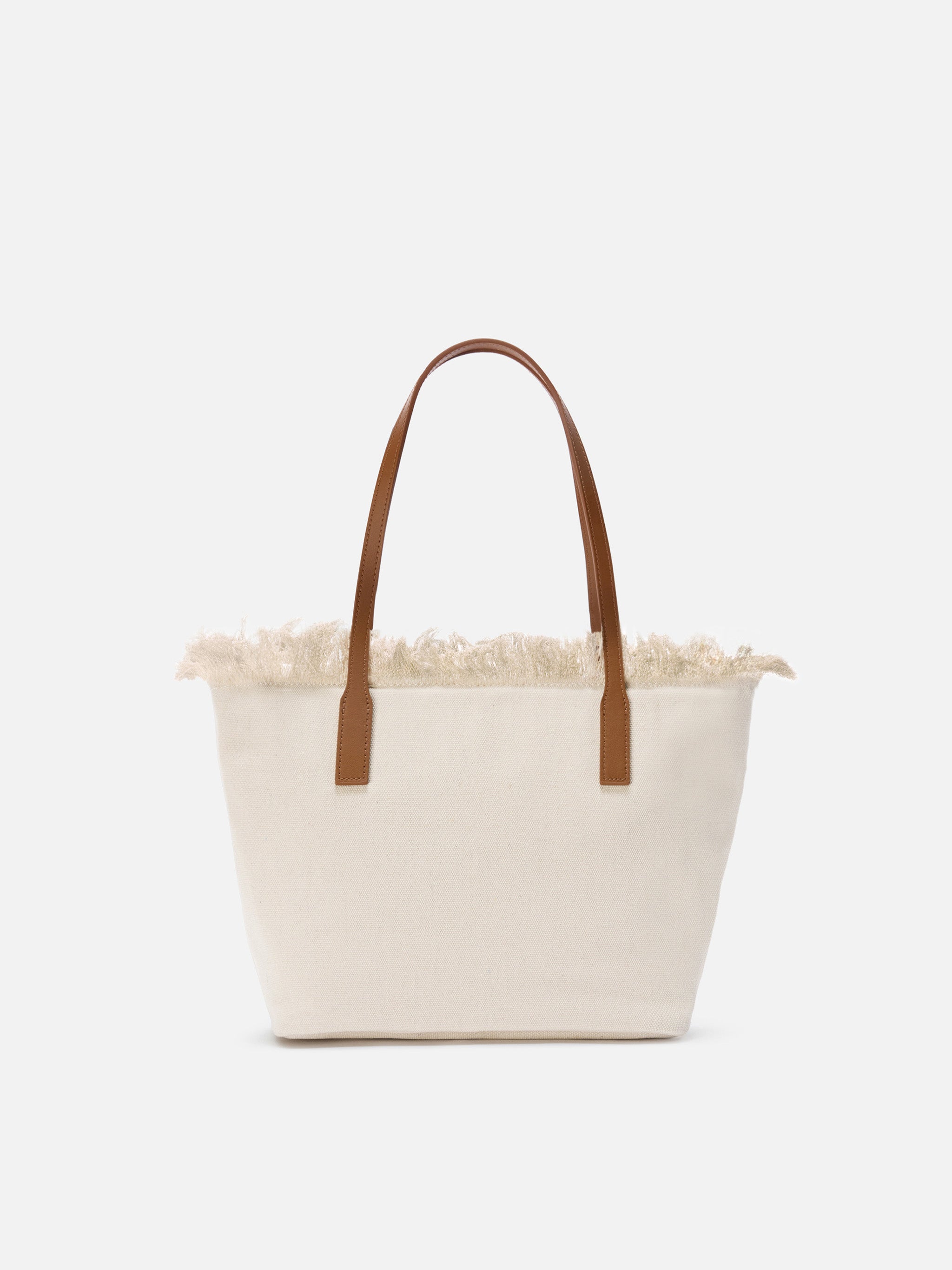 Bolso shopper City mediano blanco de lona con flecos