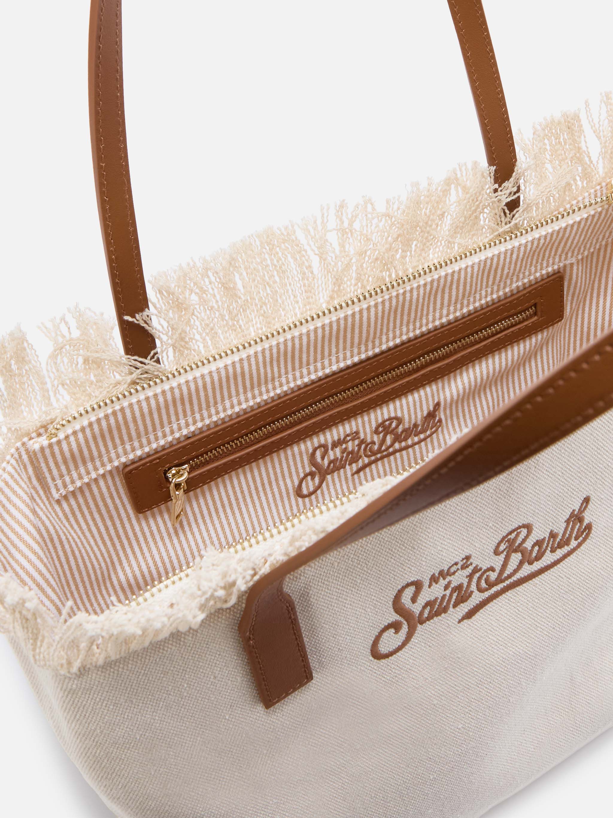 Bolso shopper City mediano blanco de lona con flecos