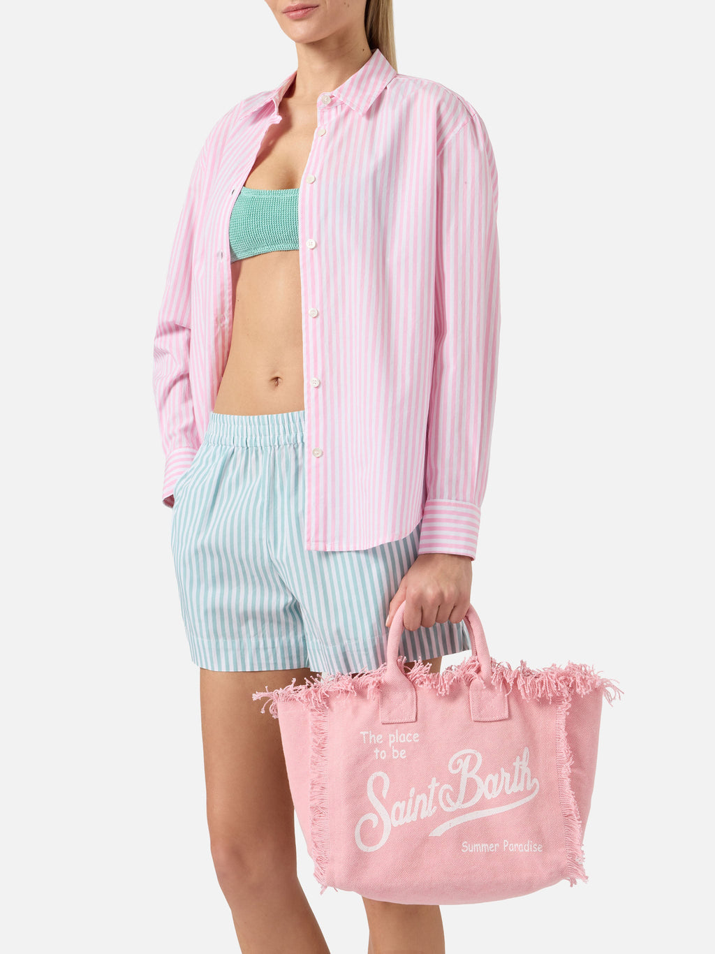 Bolso Colette rosa de lona con flecos
