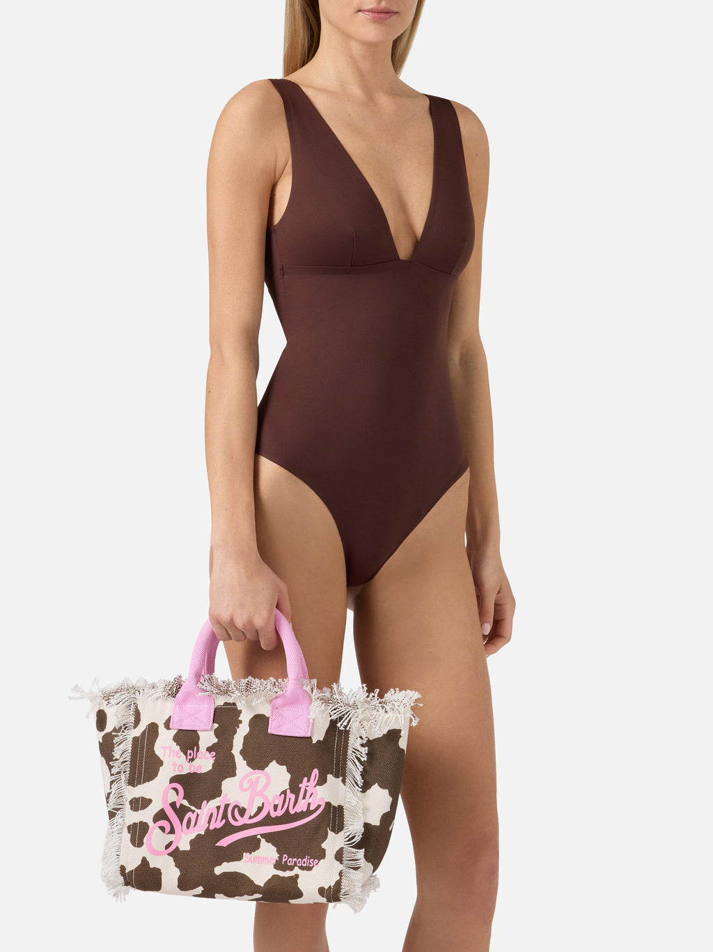 Bolso Colette de lona con estampado moteado y detalles en contraste