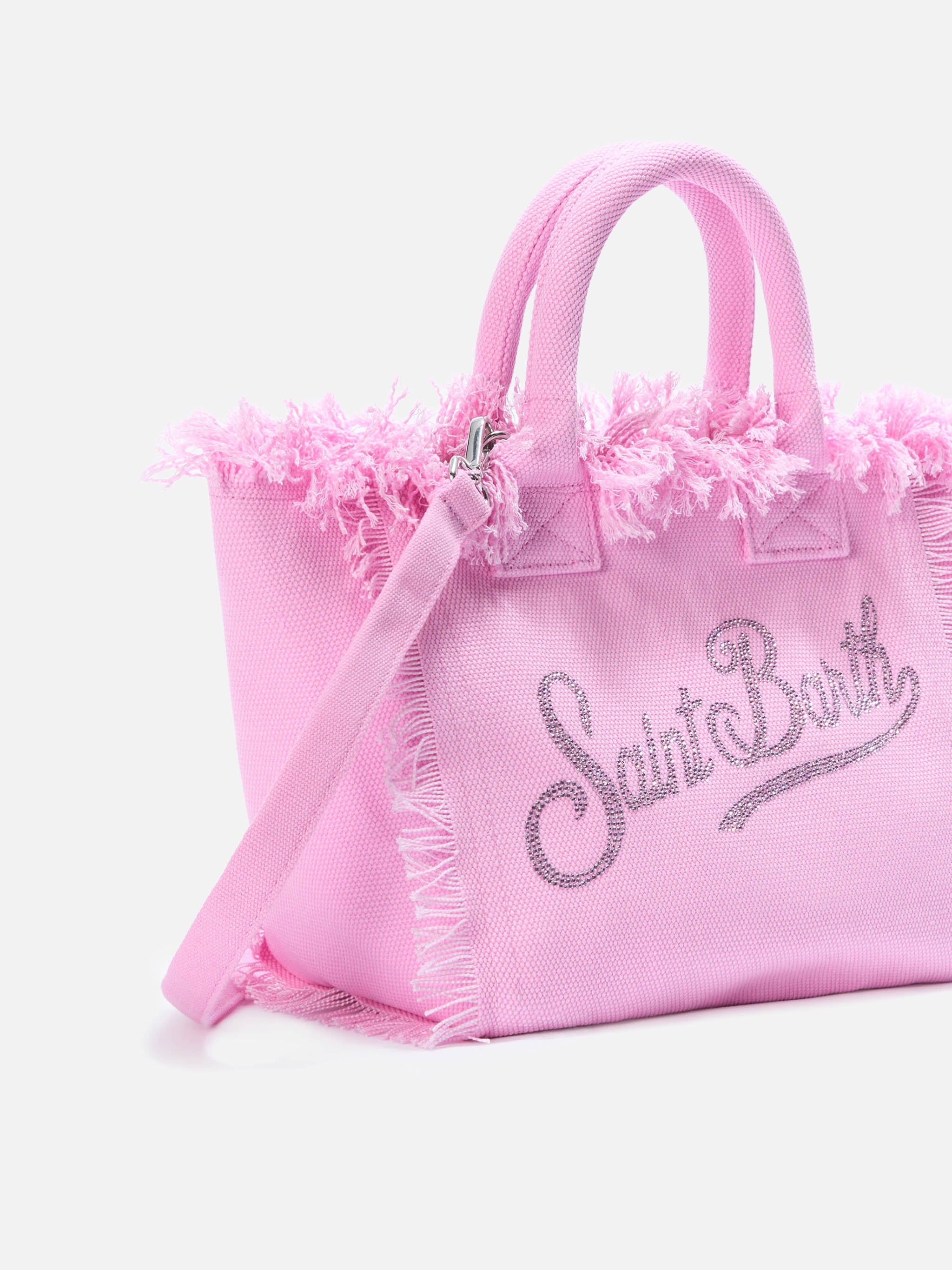Bolso Colette en lona rosa con logotipo en strass