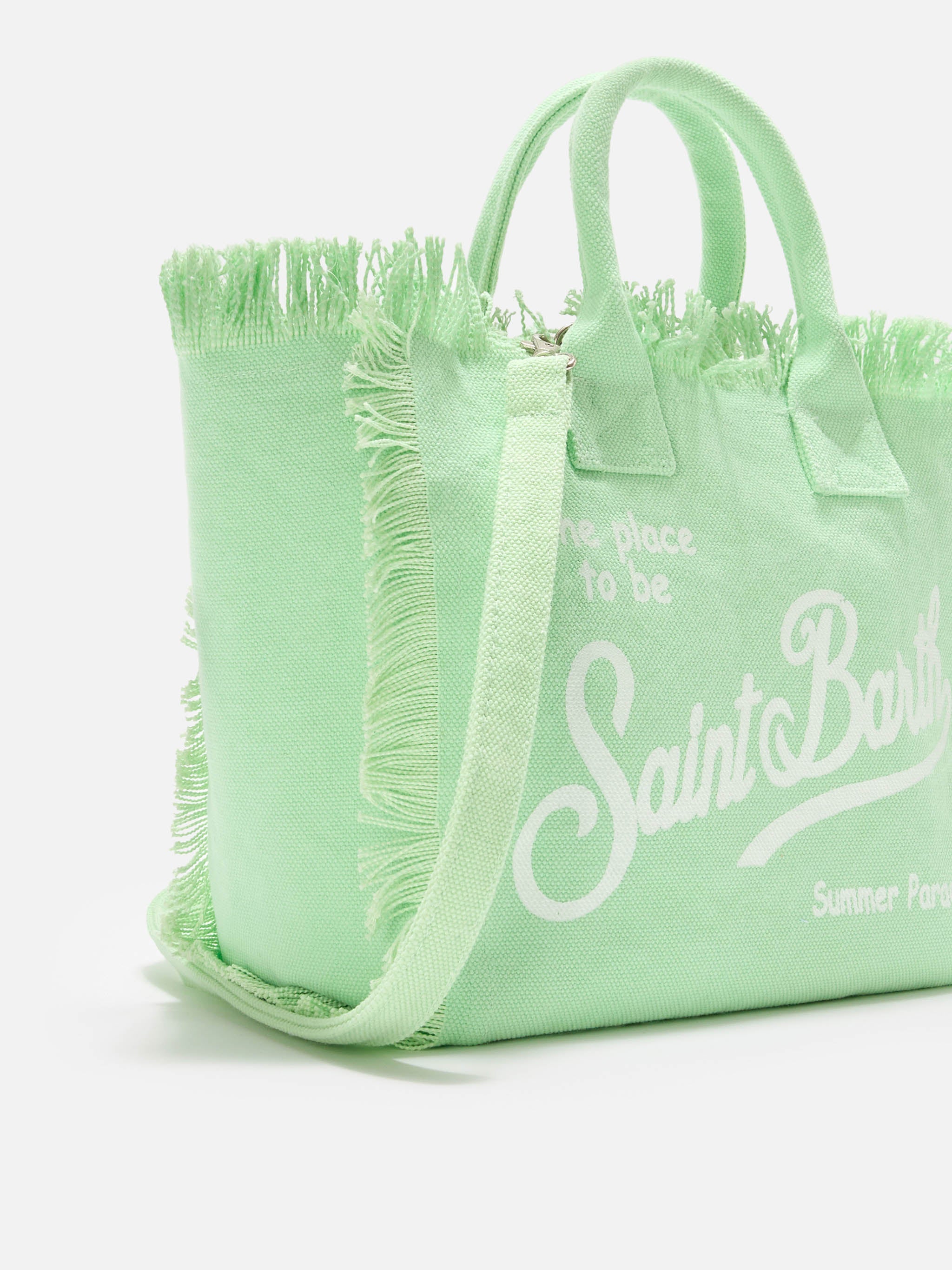 Bolso Colette verde menta de lona con flecos
