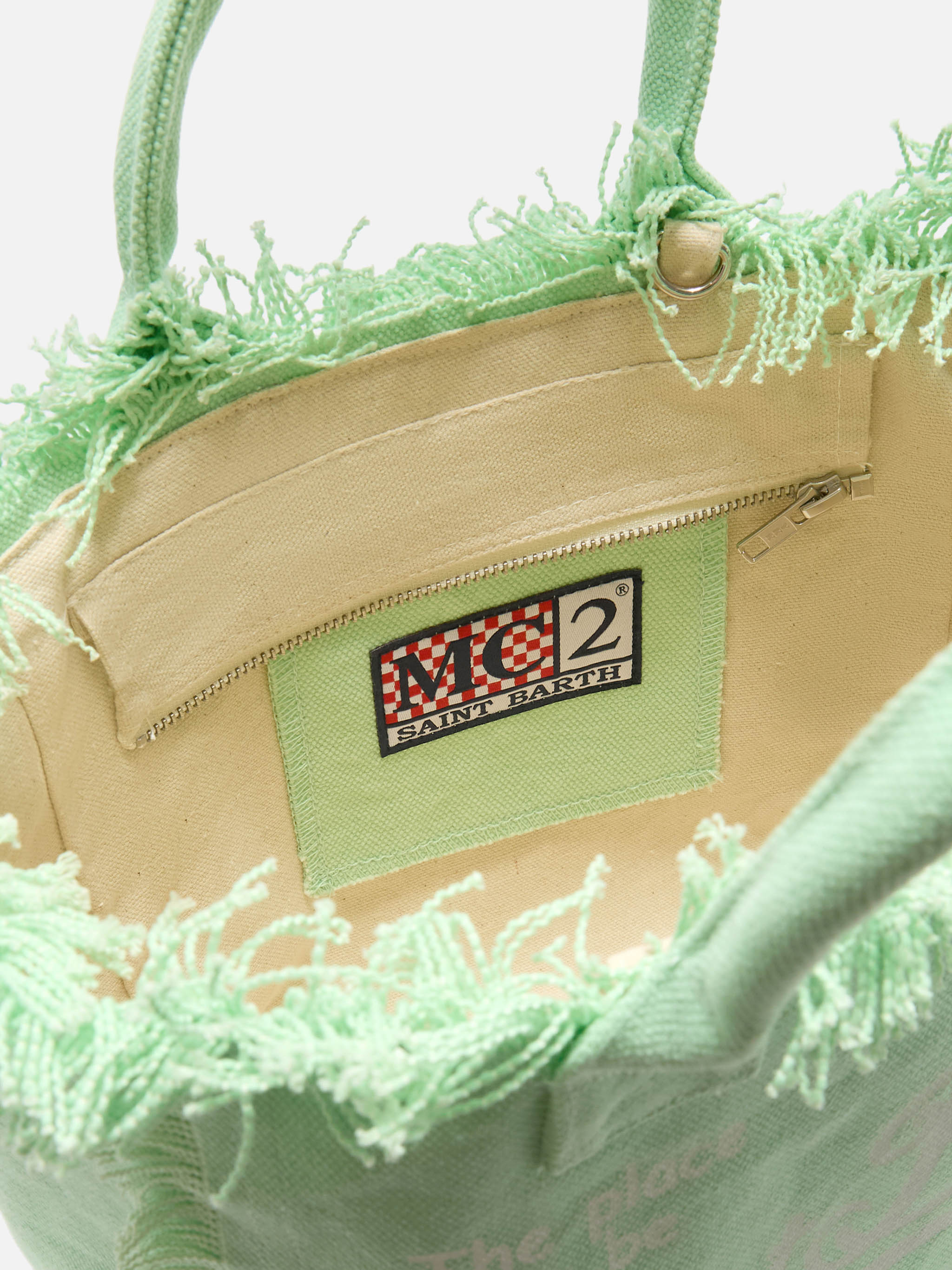 Bolso Colette verde menta de lona con flecos