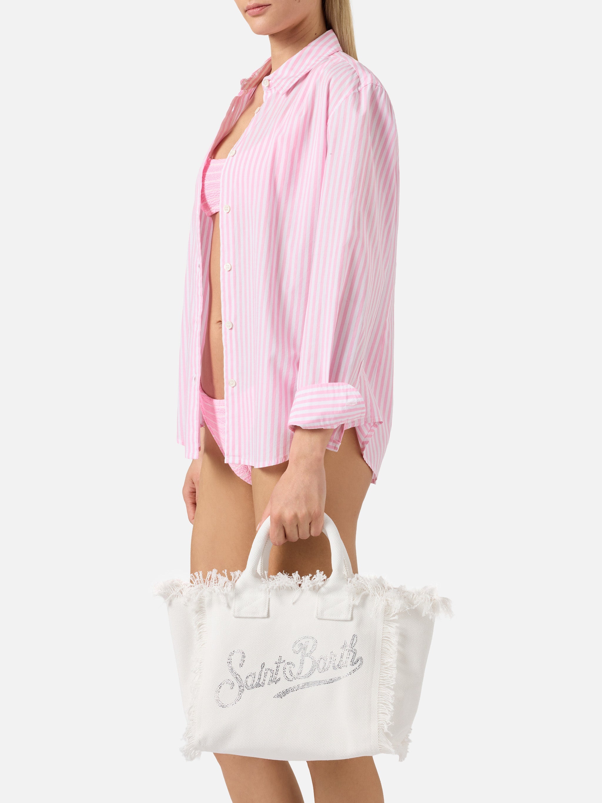 Bolso Colette de lona blanca con logotipo de strass