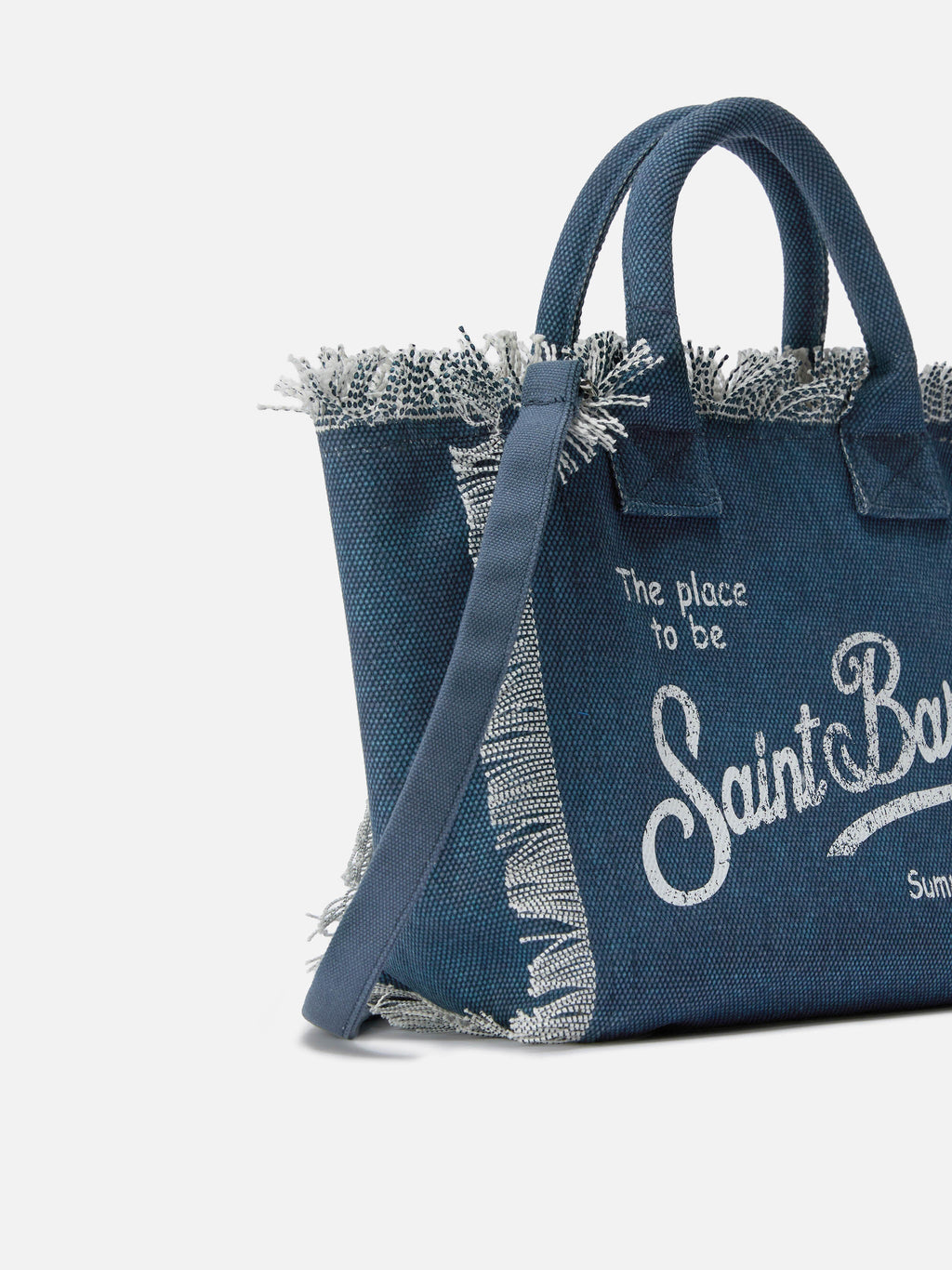 Bolso Colette azul índigo de lona con flecos