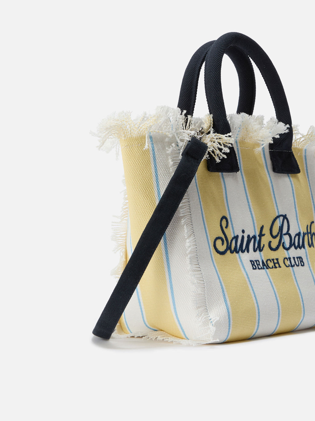 Bolso Colette de lona a rayas amarillas con logotipo bordado