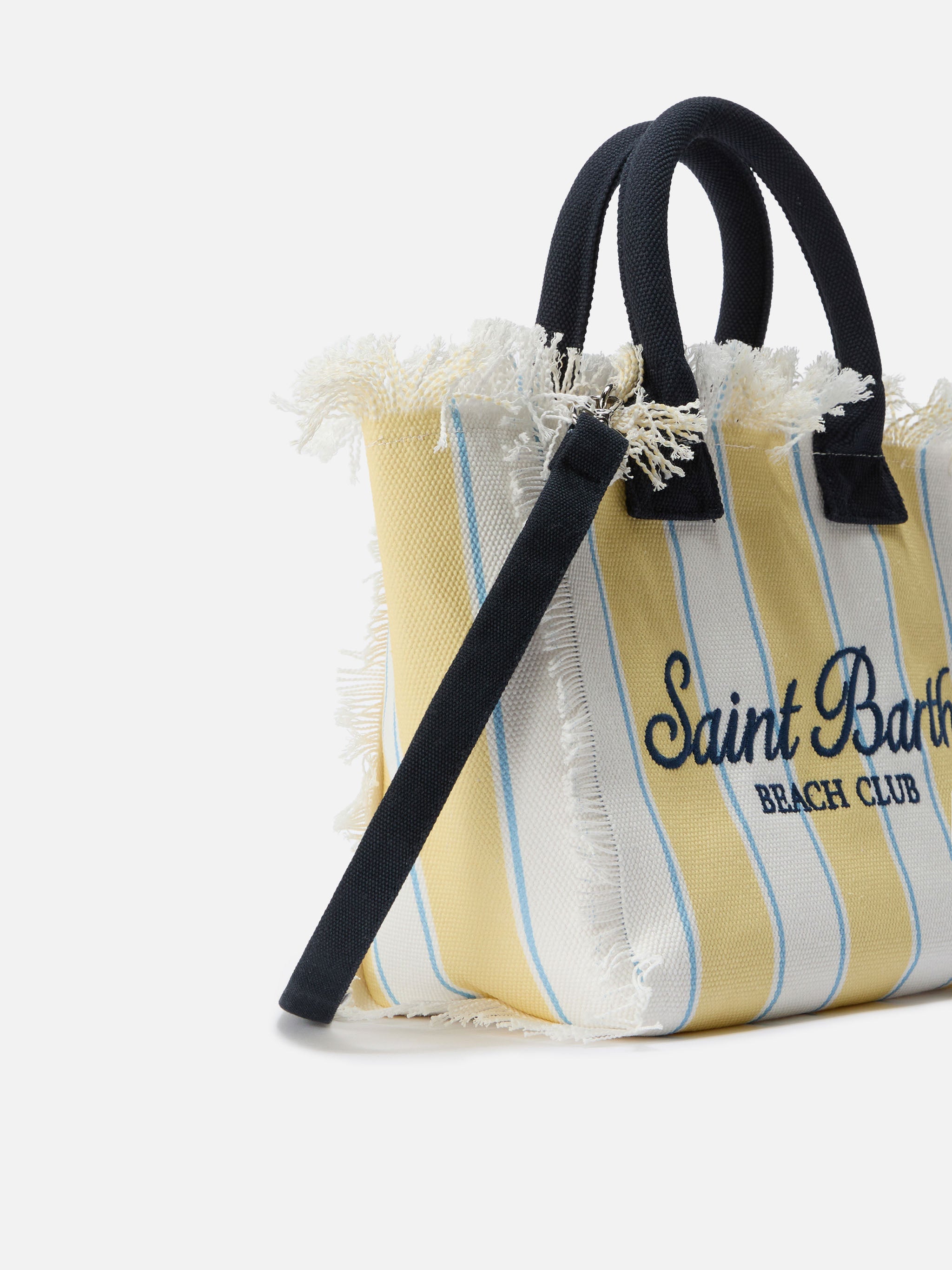 Bolso Colette de lona a rayas amarillas con logotipo bordado