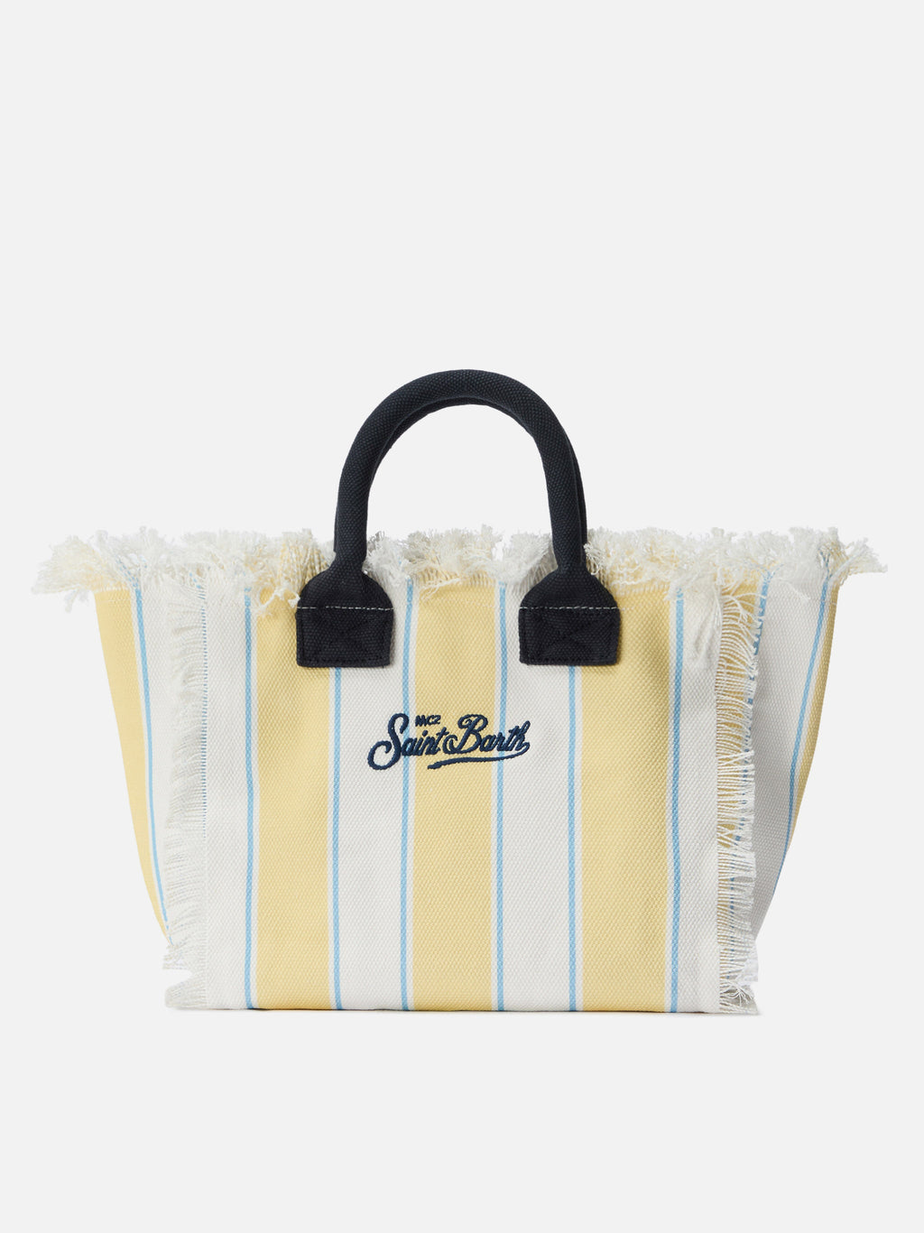 Bolso Colette de lona a rayas amarillas con logotipo bordado