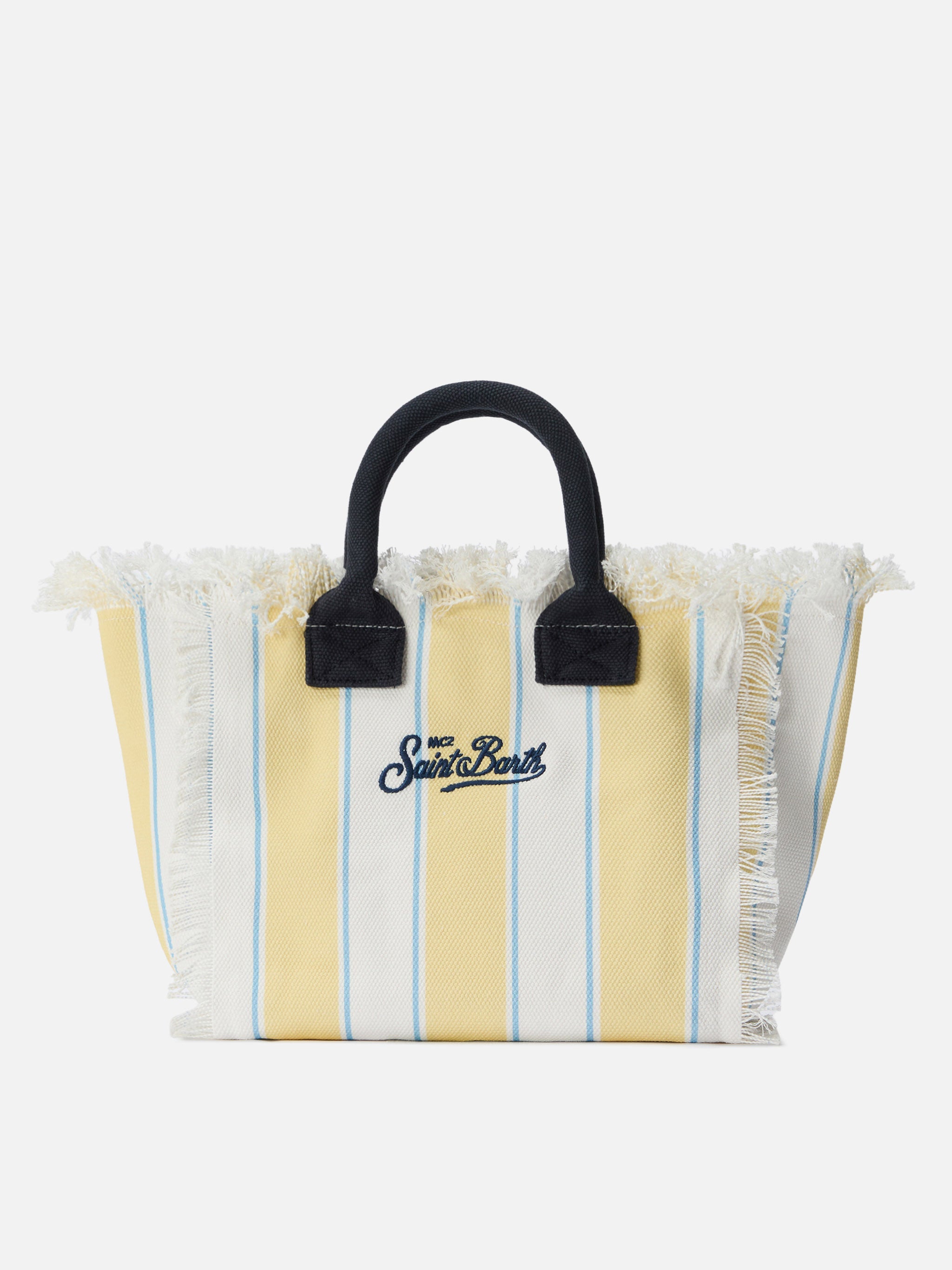 Bolso Colette de lona a rayas amarillas con logotipo bordado