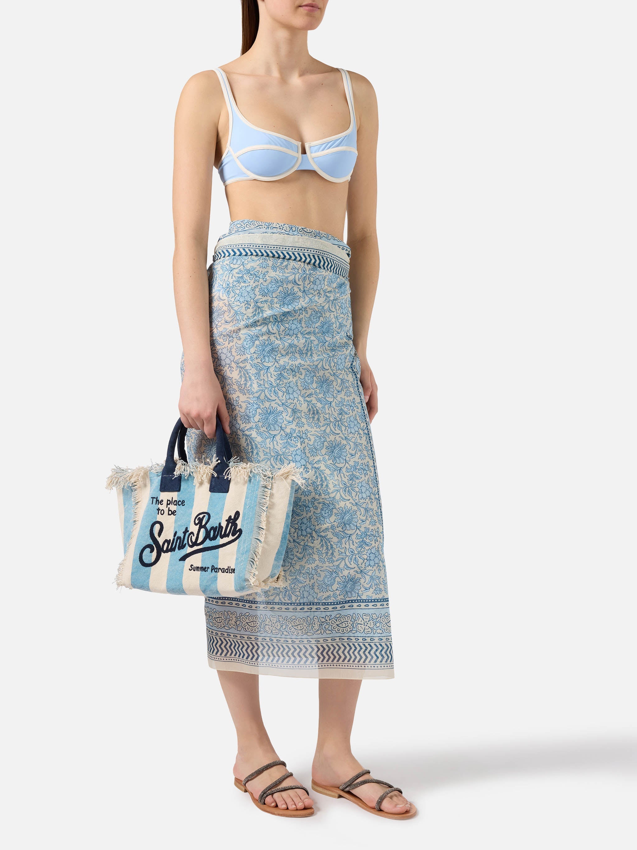 Bolso Colette de lona con rayas azules