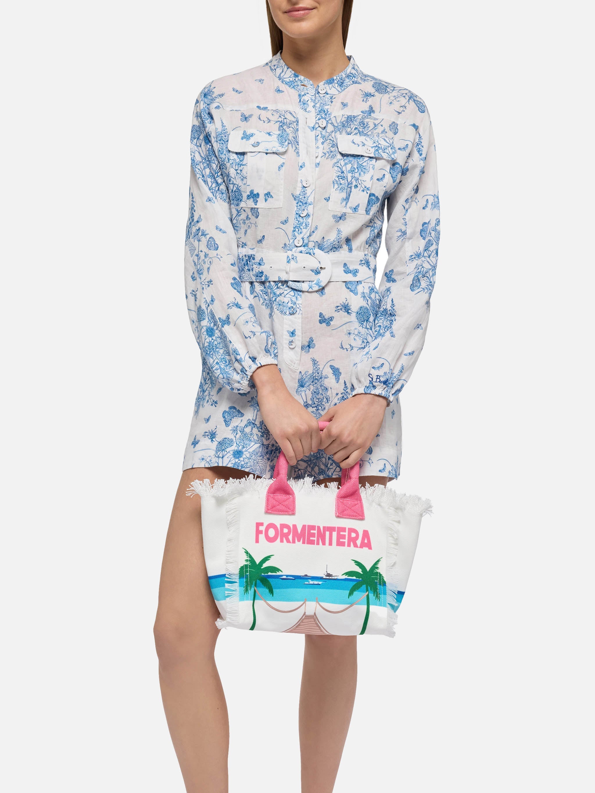 Bolso Colette de lona de algodón con estampado postal de Formentera