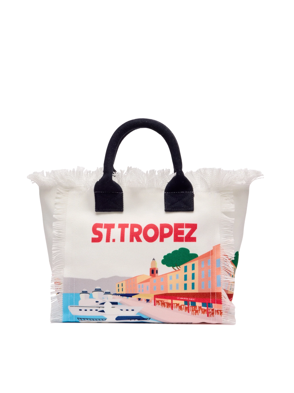 Bolso Colette de lona de algodón con estampado de tarjeta postal de St. Tropez