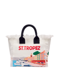 Bolso Colette de lona de algodón con estampado de tarjeta postal de St. Tropez