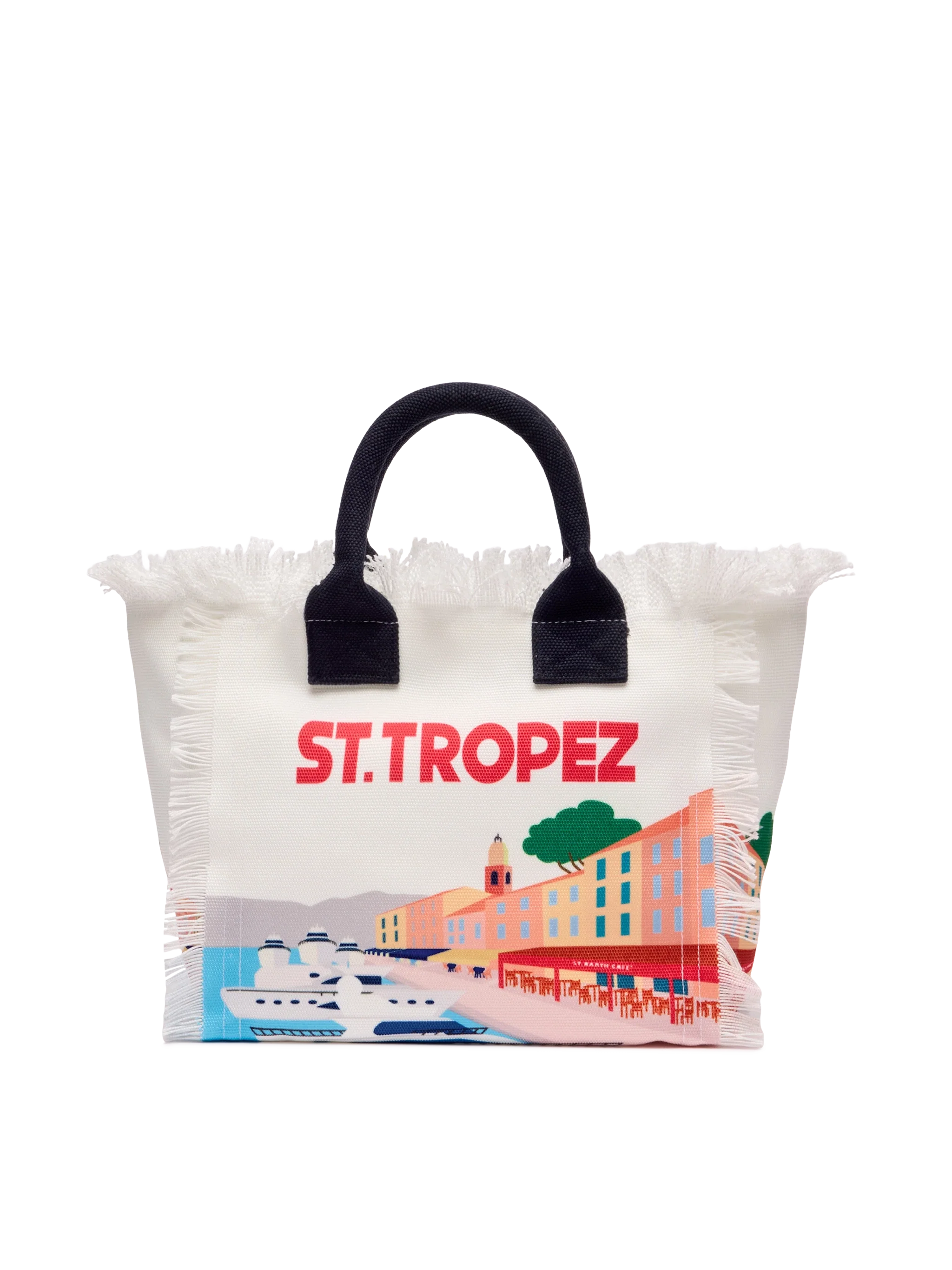 Bolso Colette de lona de algodón con estampado de tarjeta postal de St. Tropez