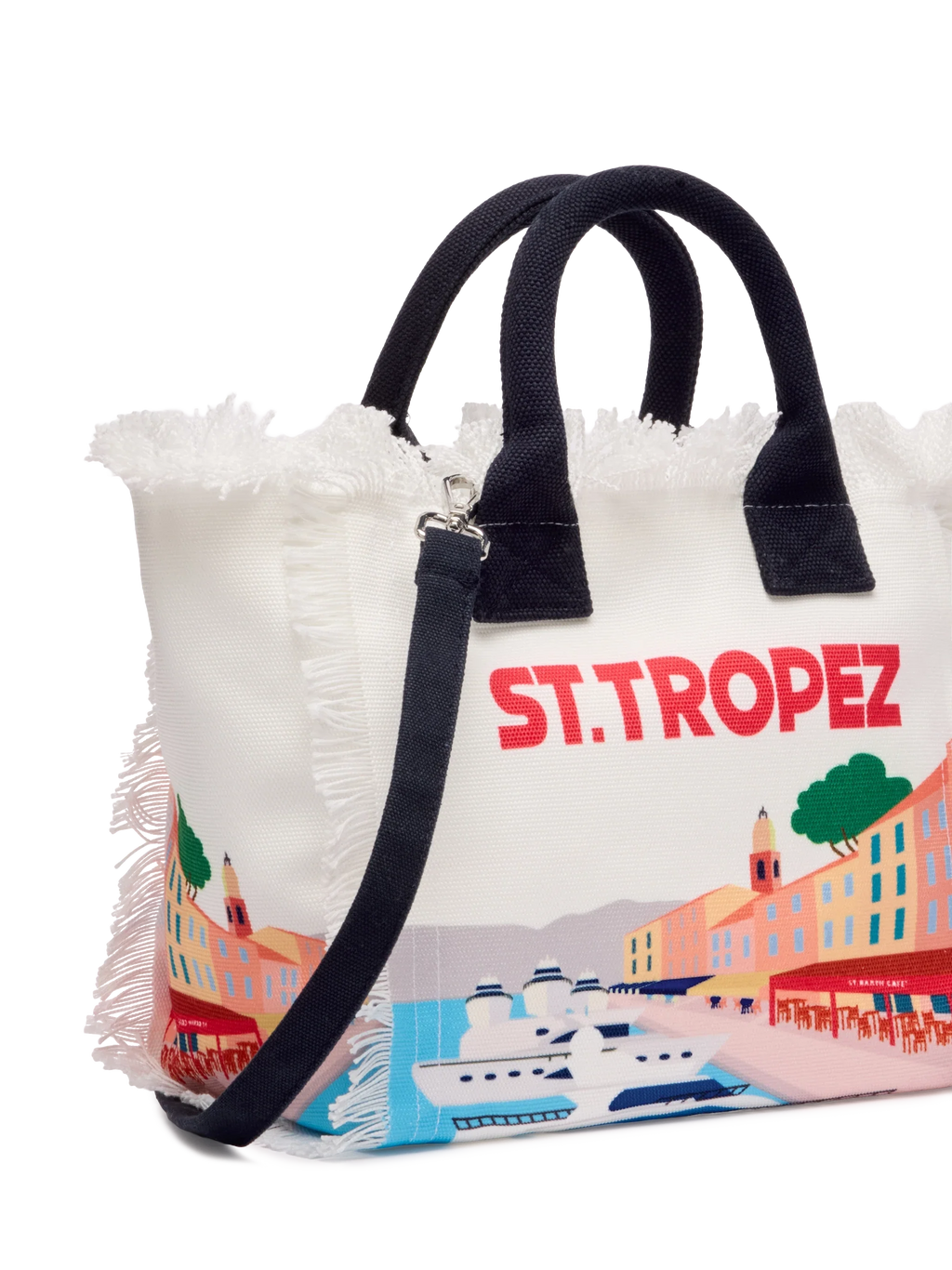 Bolso Colette de lona de algodón con estampado de tarjeta postal de St. Tropez