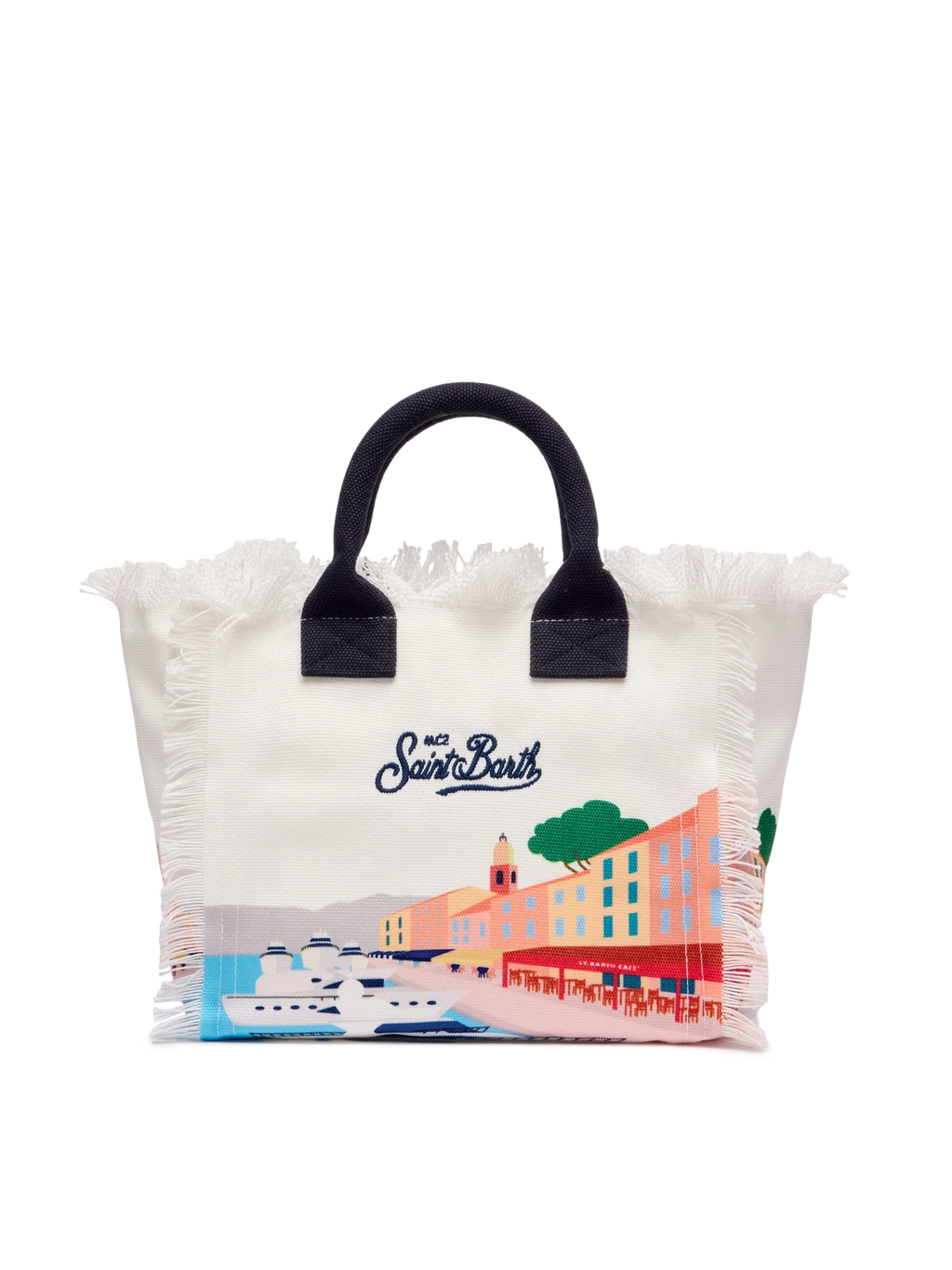 Bolso Colette de lona de algodón con estampado de tarjeta postal de St. Tropez