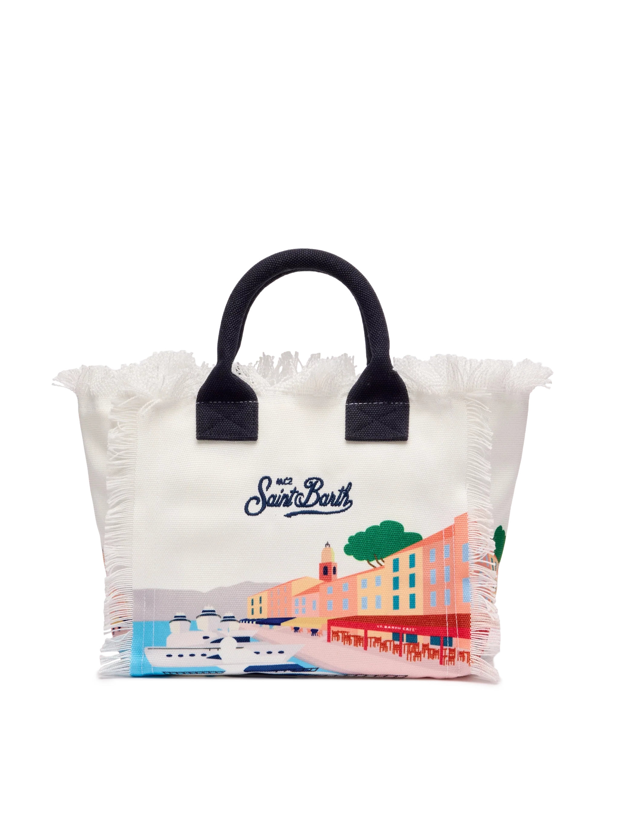 Bolso Colette de lona de algodón con estampado de tarjeta postal de St. Tropez