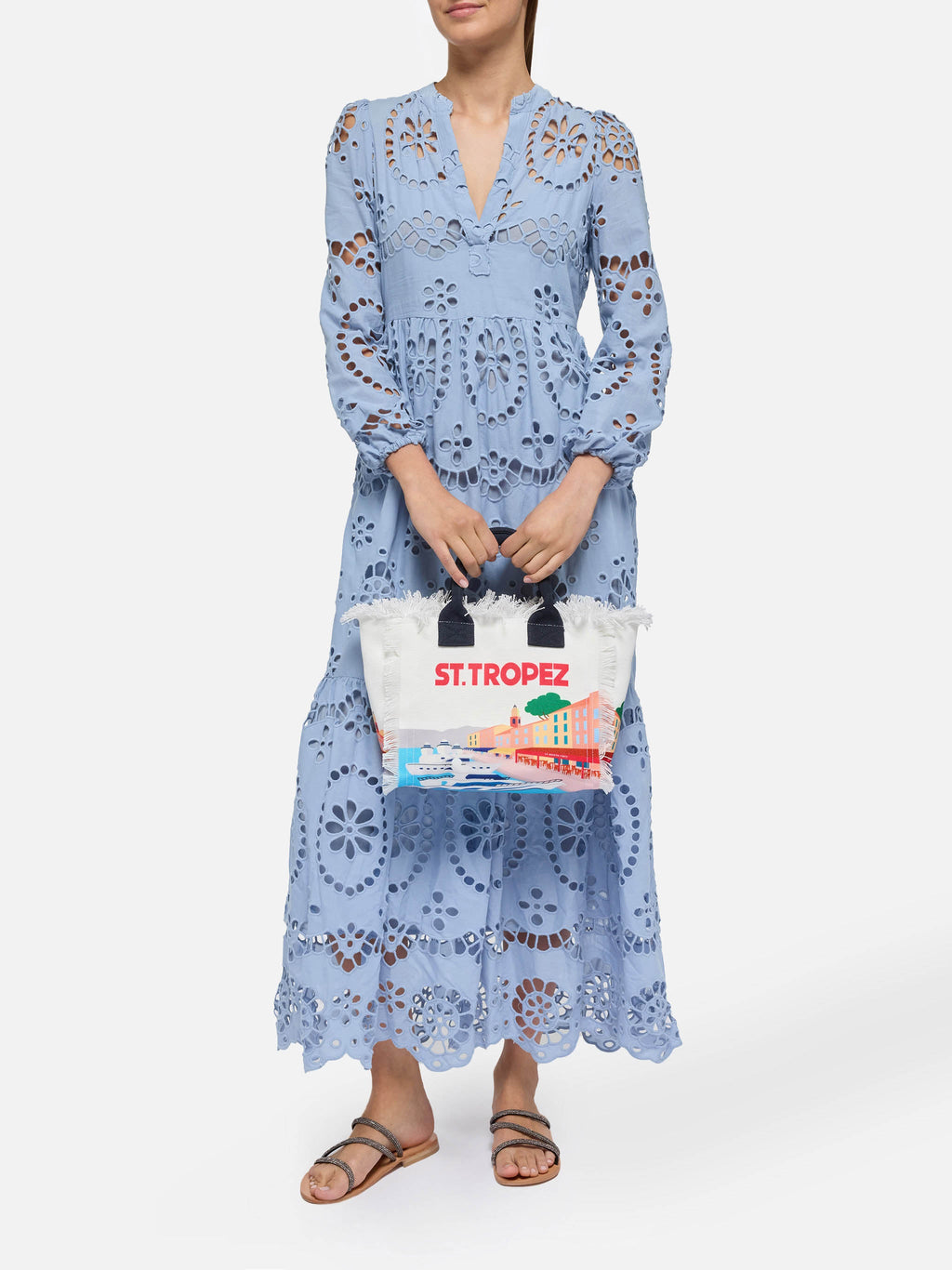 Bolso Colette de lona de algodón con estampado de tarjeta postal de St. Tropez