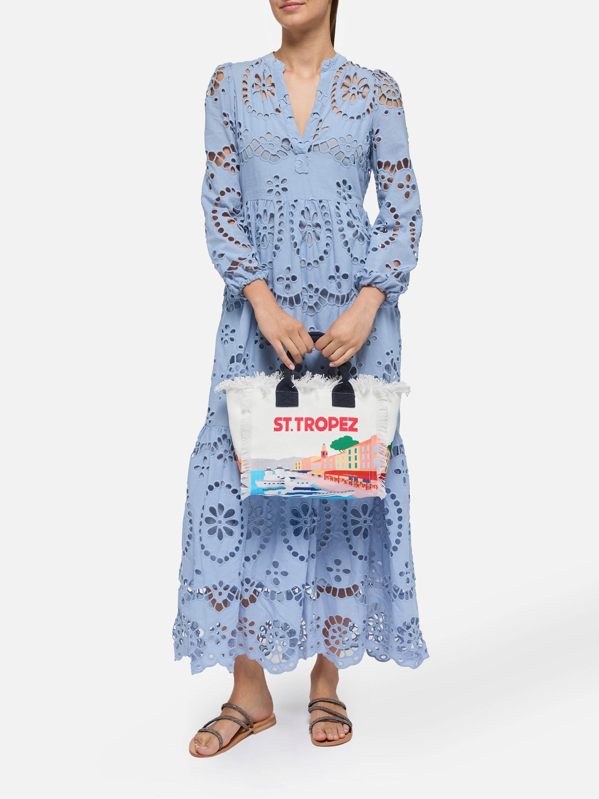 Bolso Colette de lona de algodón con estampado de tarjeta postal de St. Tropez