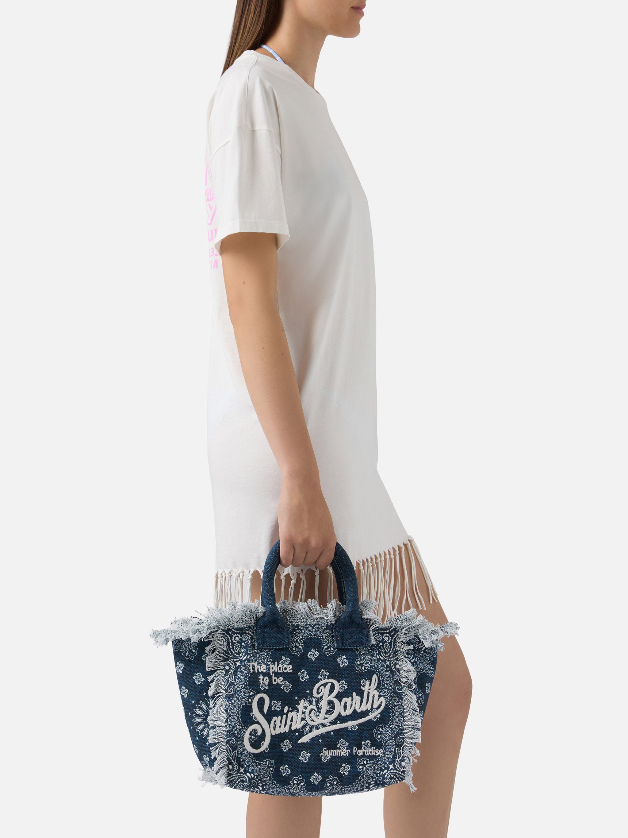 Bolso Colette en lona azul con estampado de bandana