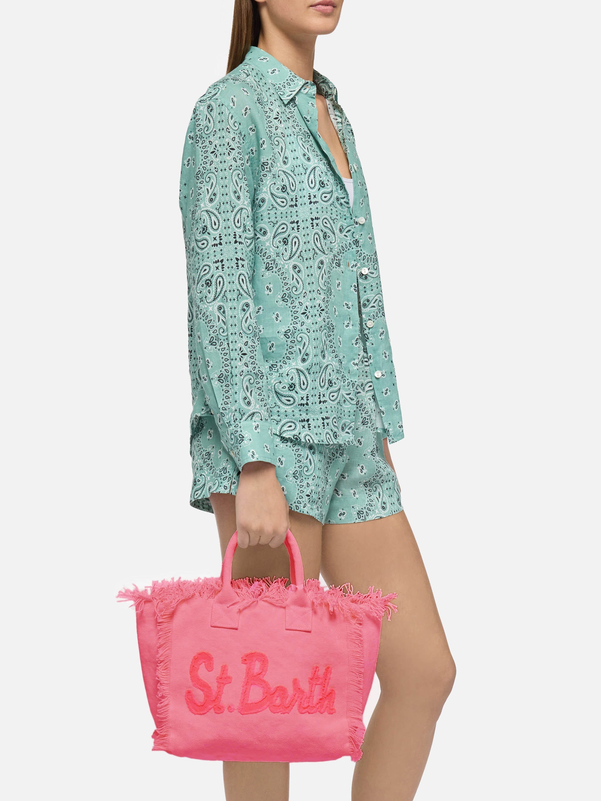 Bolso Colette de lona de algodón rosa con parche logotipo