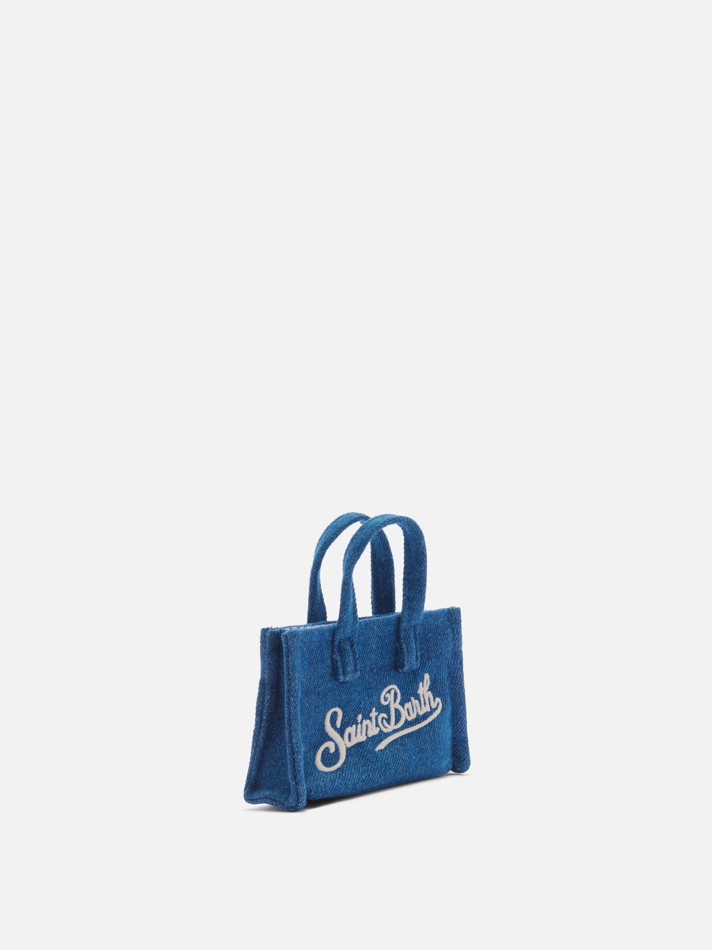 Llavero en forma de mini bolso de denim con logotipo impreso