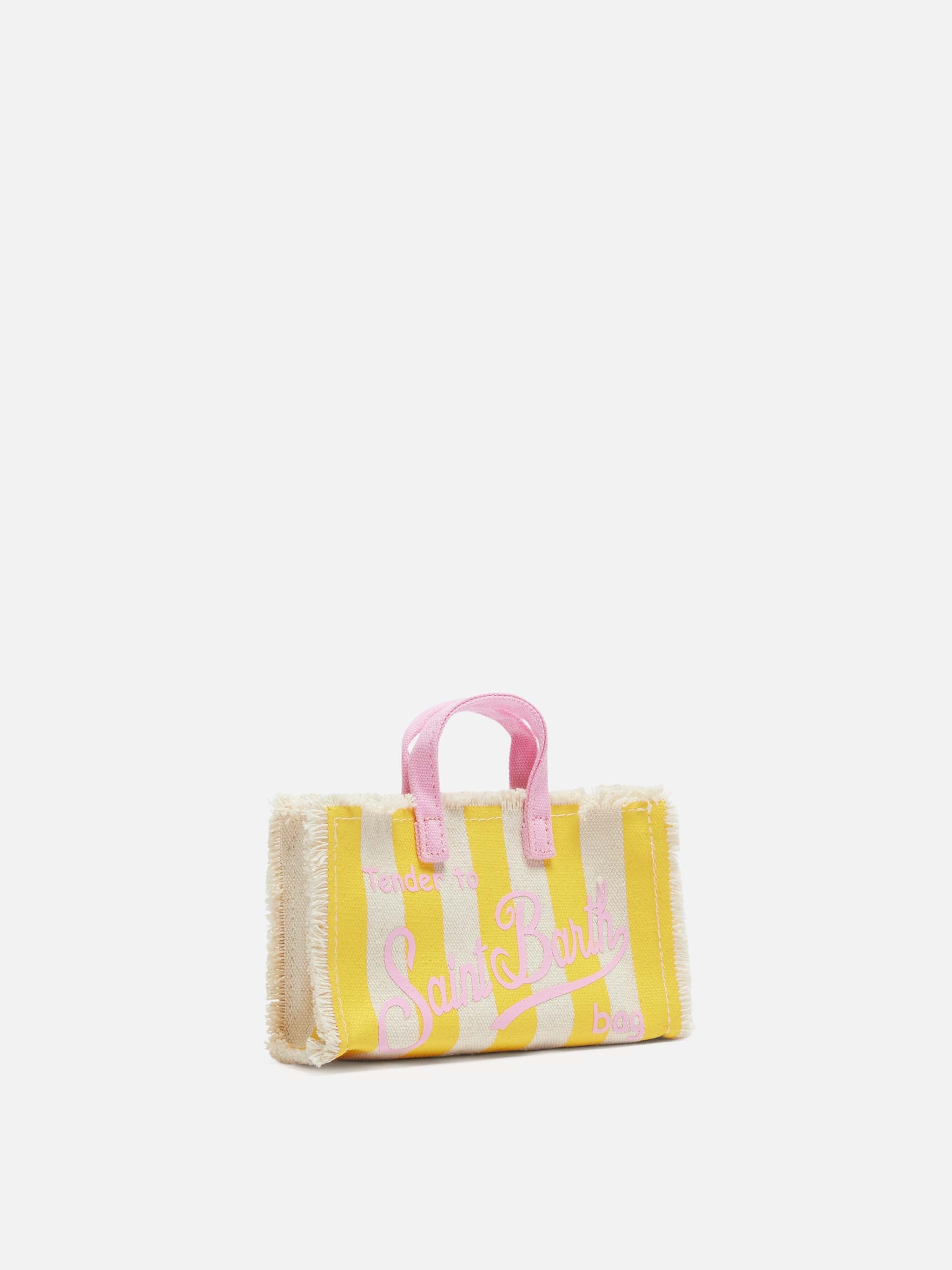 Bolso para teléfono en lona de algodón con estampado de rayas amarillas