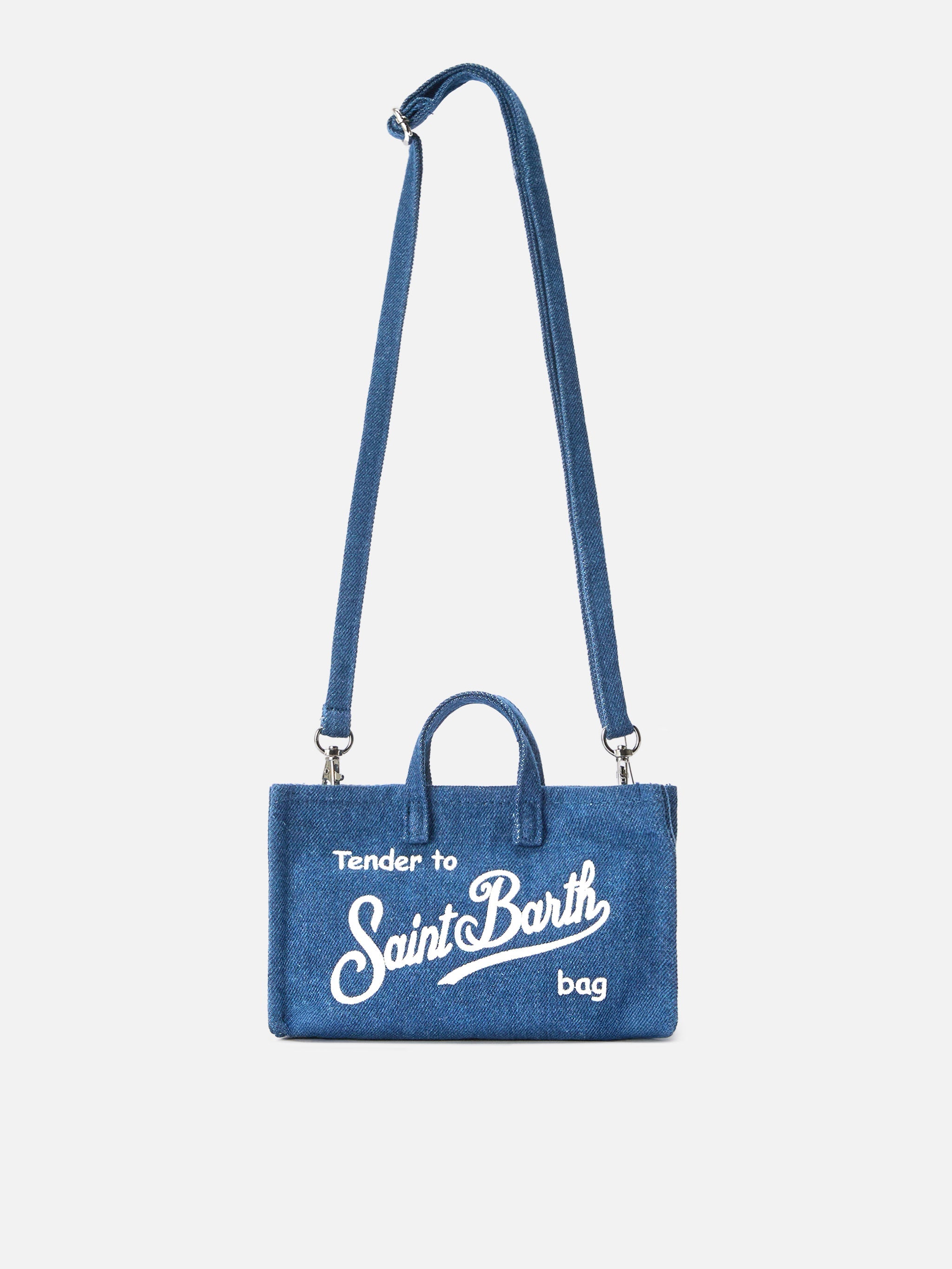 Bolso para teléfono micro en tejido denim con logotipo en contraste