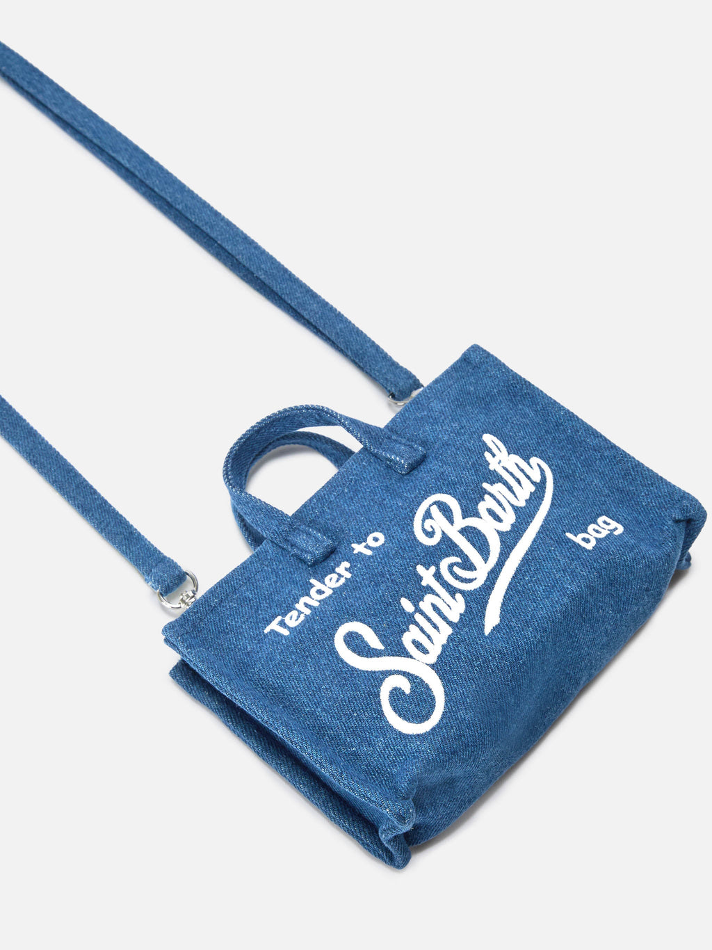 Bolso para teléfono micro en tejido denim con logotipo en contraste