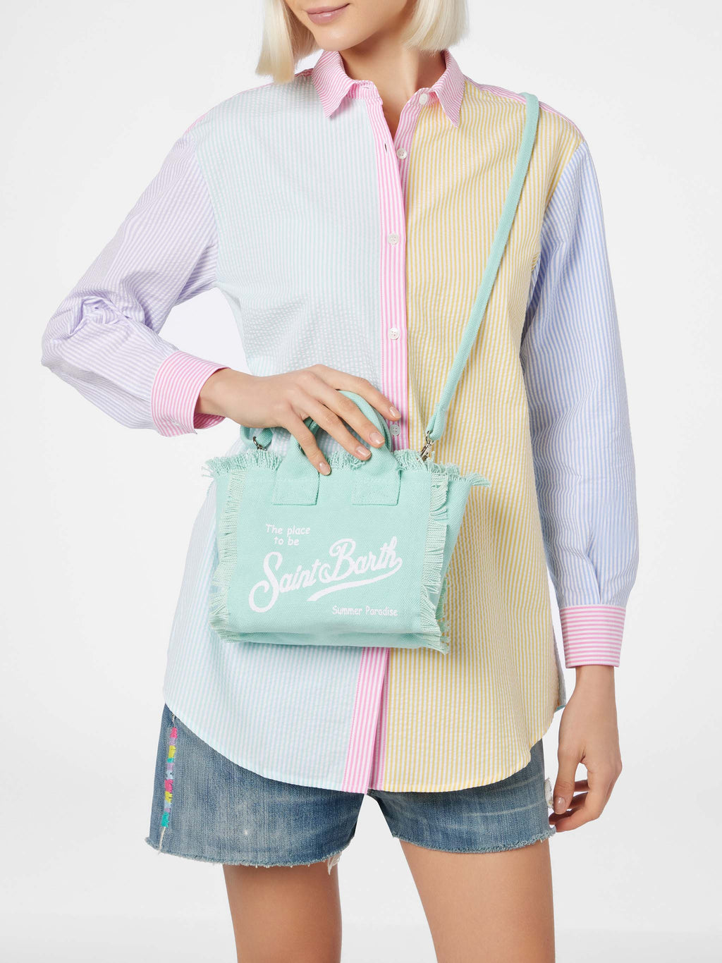 Bolso mini Vanity en lona de algodón verde agua