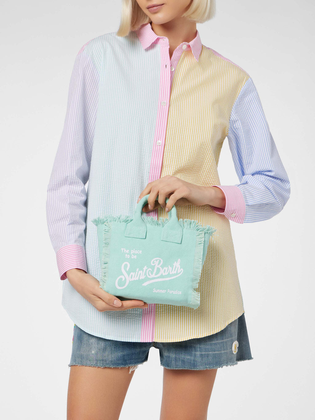 Bolso mini Vanity en lona de algodón verde agua