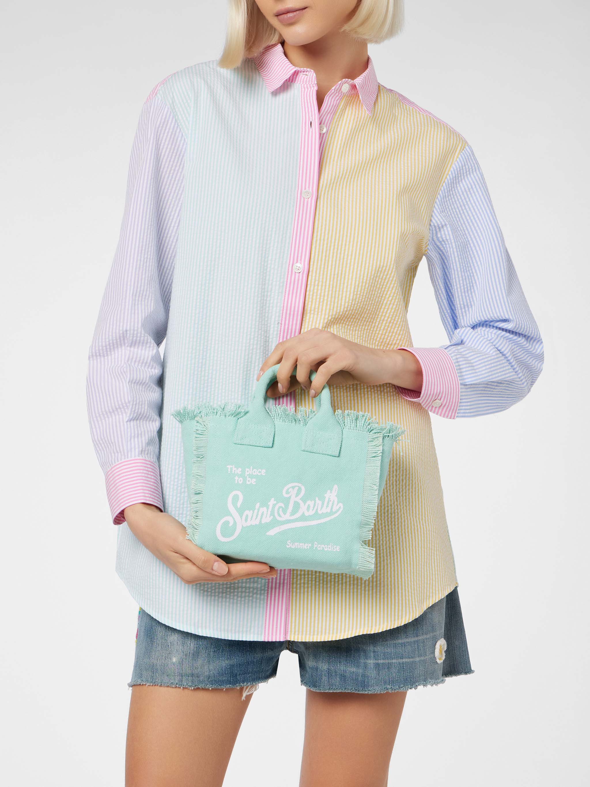 Bolso mini Vanity en lona de algodón verde agua