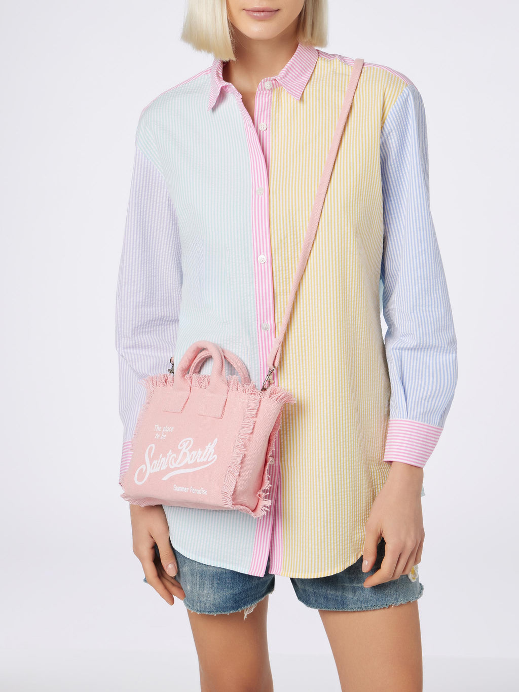 Bolsa mini Vanity de lona de algodón rosa