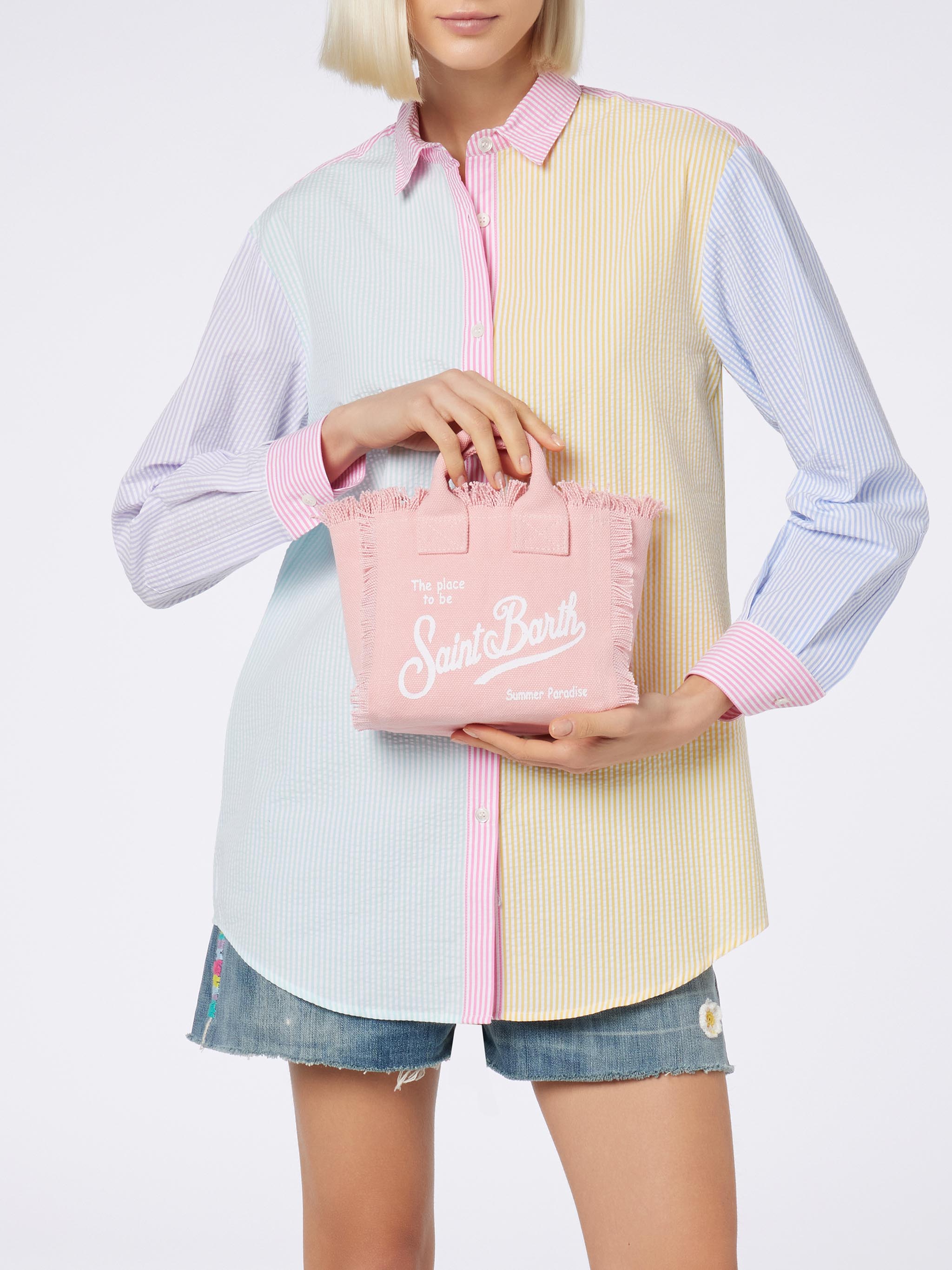 Bolsa mini Vanity de lona de algodón rosa