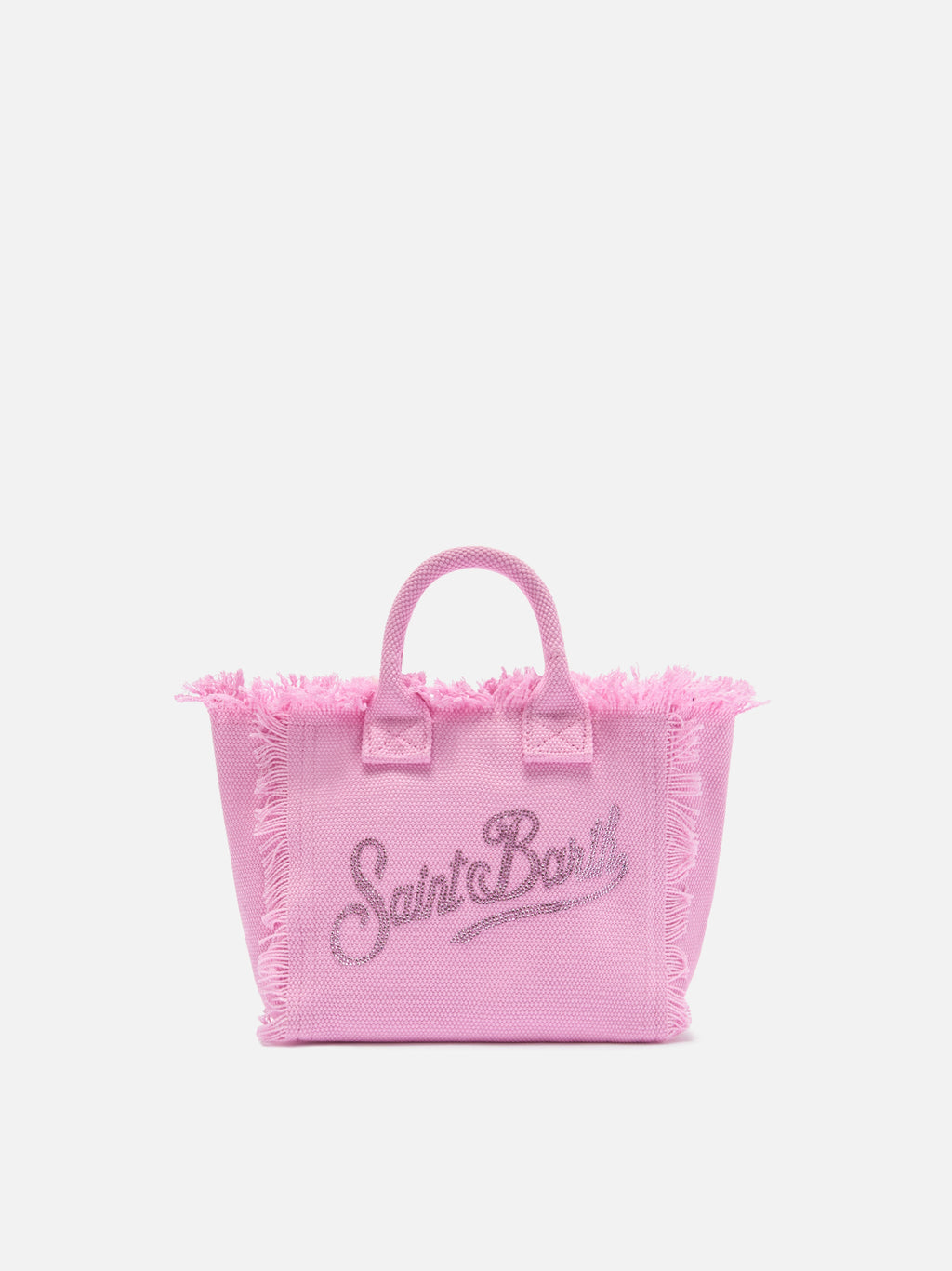Bolso Vanity mini de lona rosa con logotipo en strass