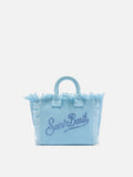 Bolso Vanity mini en lona azul con logotipo en strass